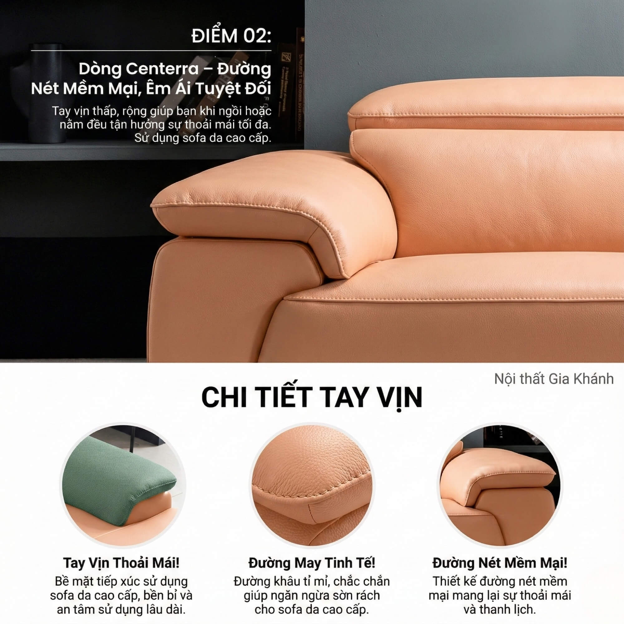 Sofa CENTERRA - Sofa Góc Bọc Da Thiết Kế Tựa Đầu Thông Minh