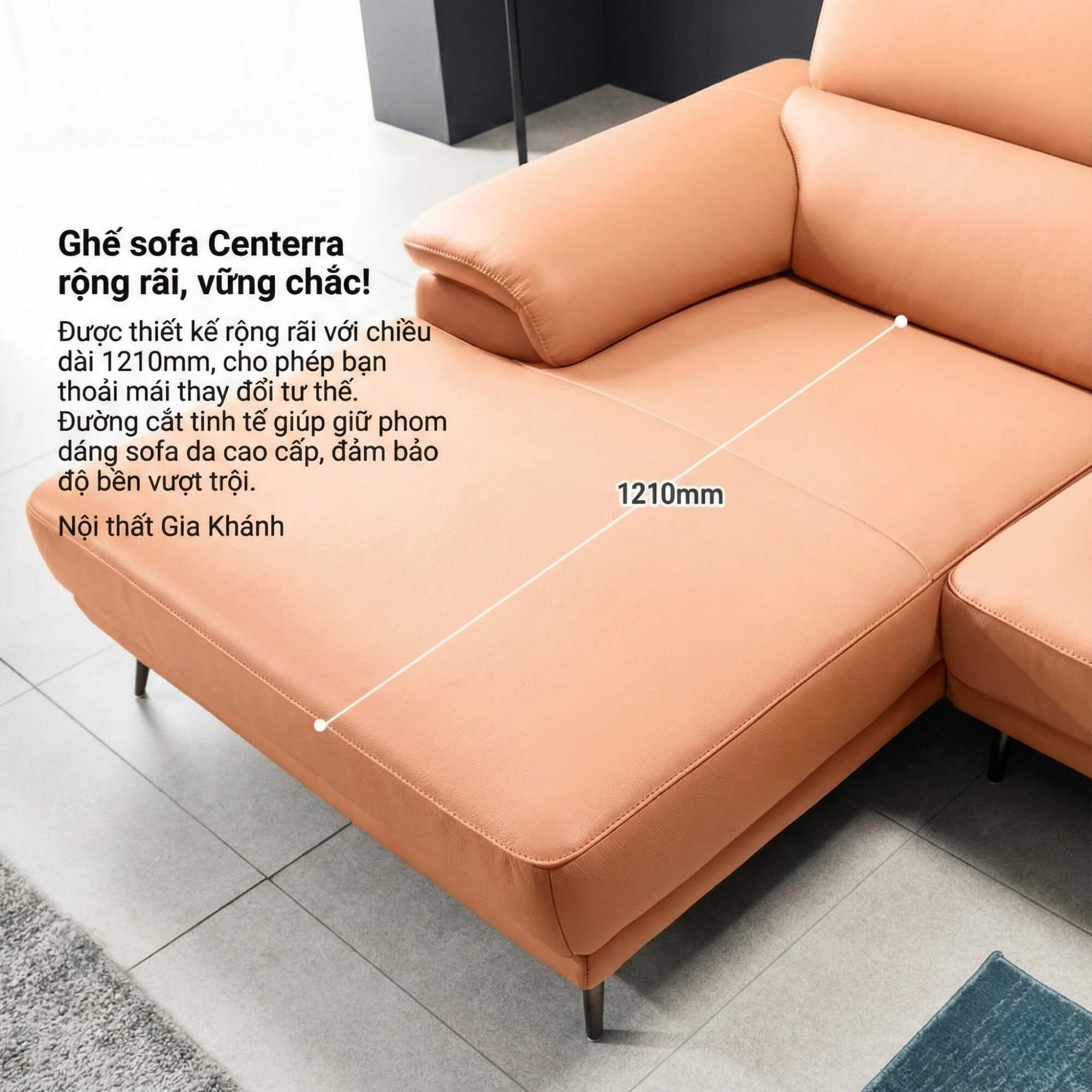 Sofa CENTERRA - Sofa Góc Bọc Da Thiết Kế Tựa Đầu Thông Minh