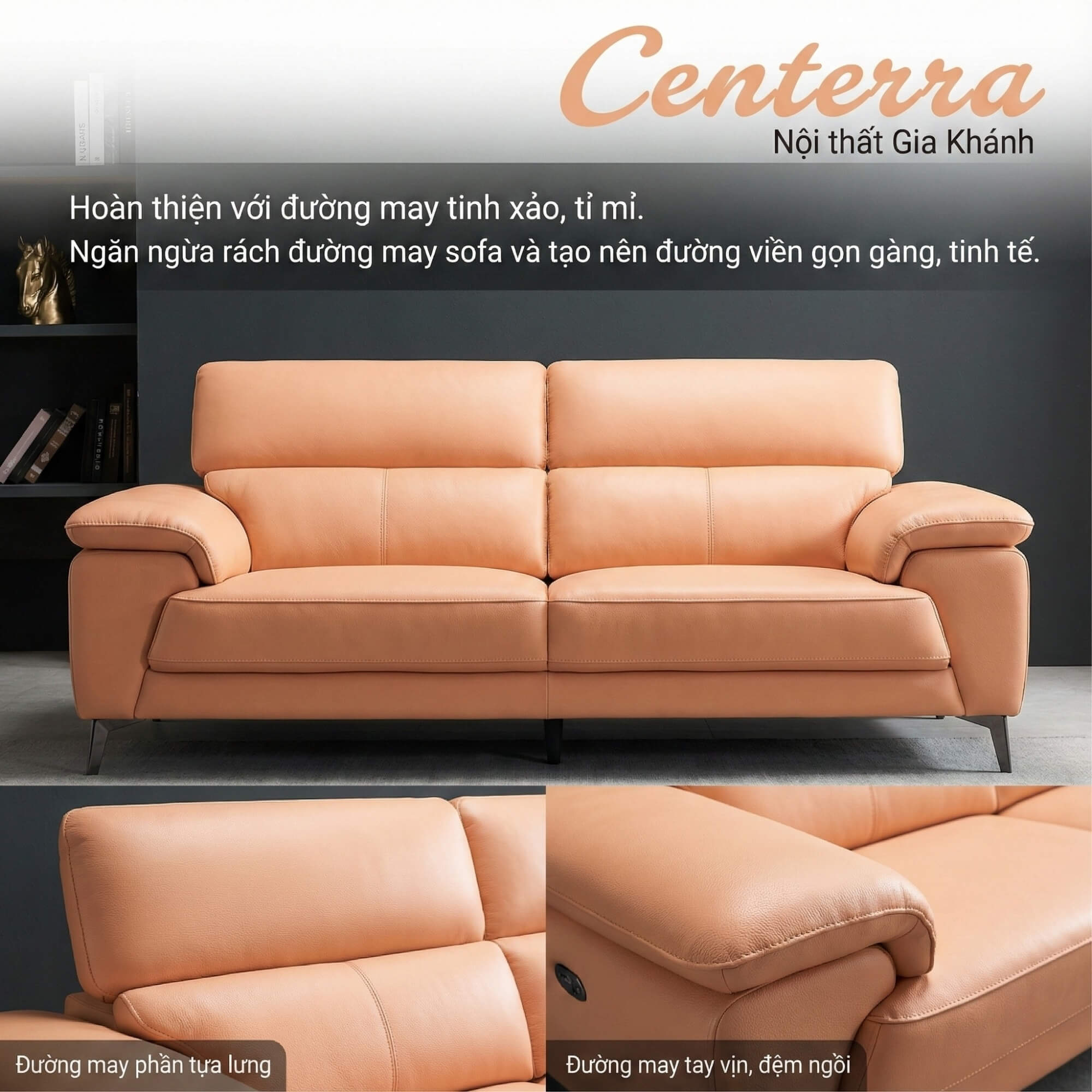 Sofa CENTERRA - Sofa Góc Bọc Da Thiết Kế Tựa Đầu Thông Minh