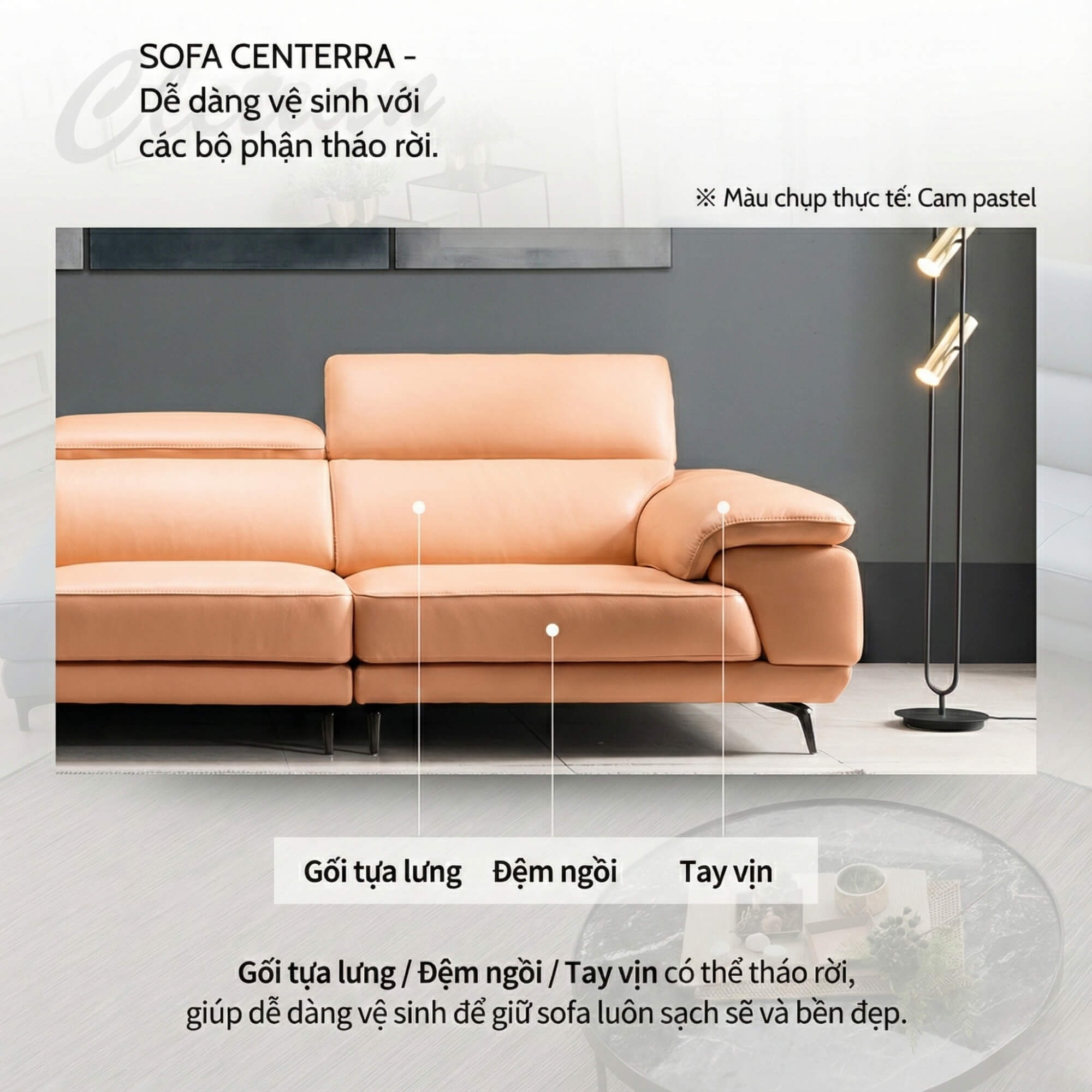 Sofa CENTERRA - Sofa Góc Bọc Da Thiết Kế Tựa Đầu Thông Minh