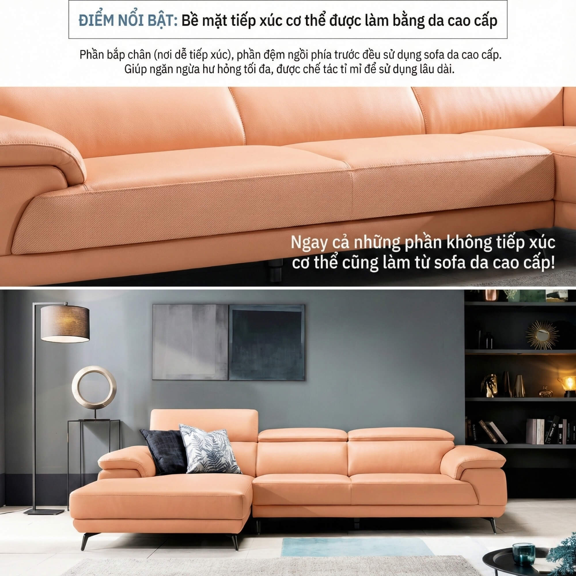 Sofa CENTERRA - Sofa Góc Bọc Da Thiết Kế Tựa Đầu Thông Minh