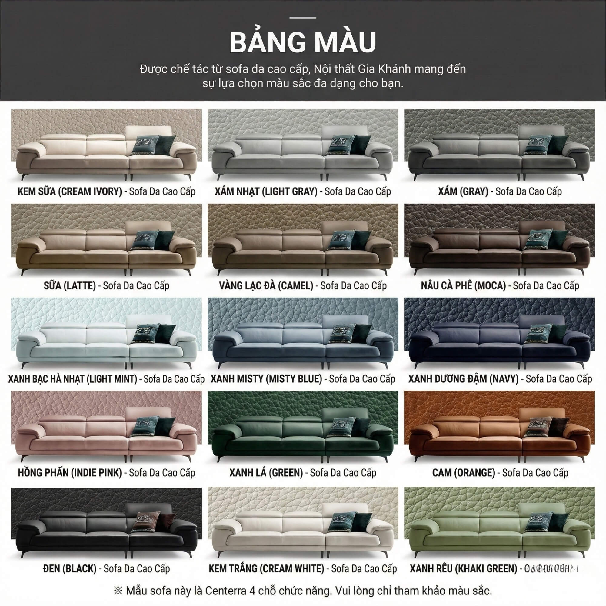 Sofa CENTERRA - Sofa Góc Bọc Da Thiết Kế Tựa Đầu Thông Minh