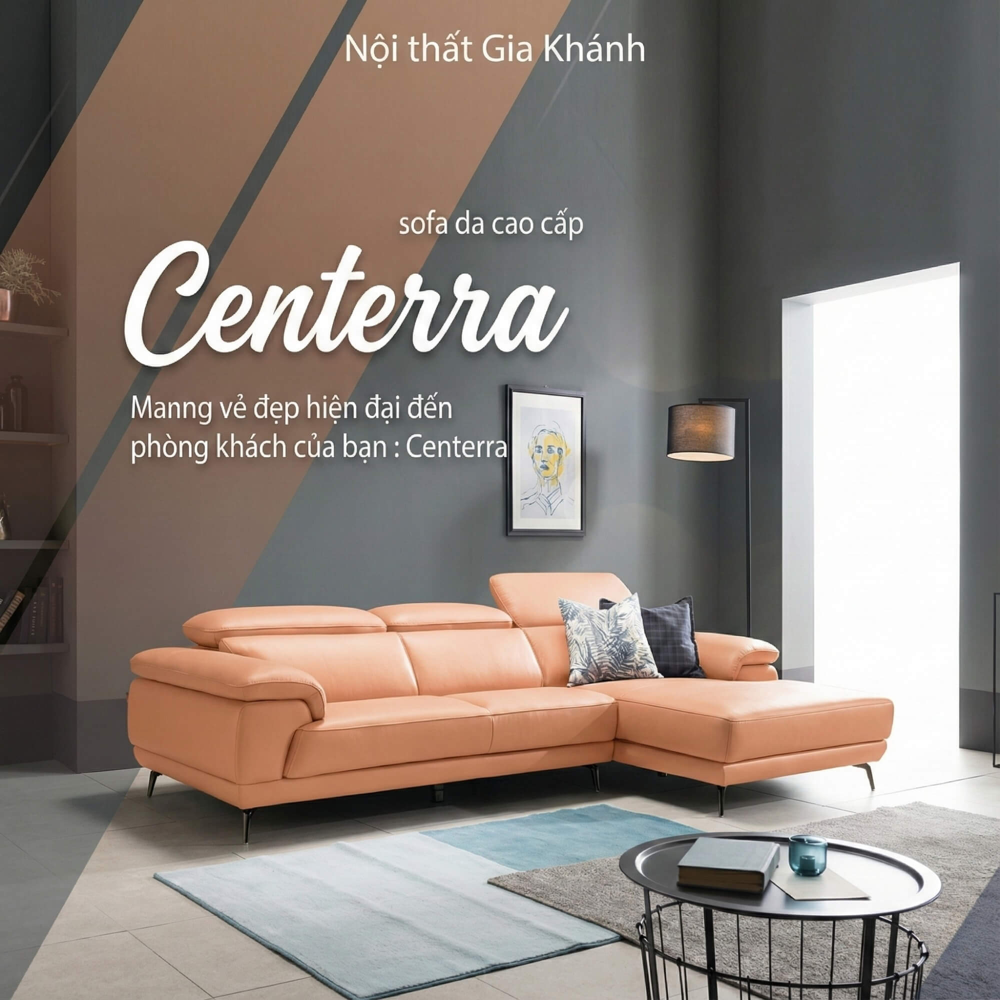 Sofa CENTERRA - Sofa Góc Bọc Da Thiết Kế Tựa Đầu Thông Minh