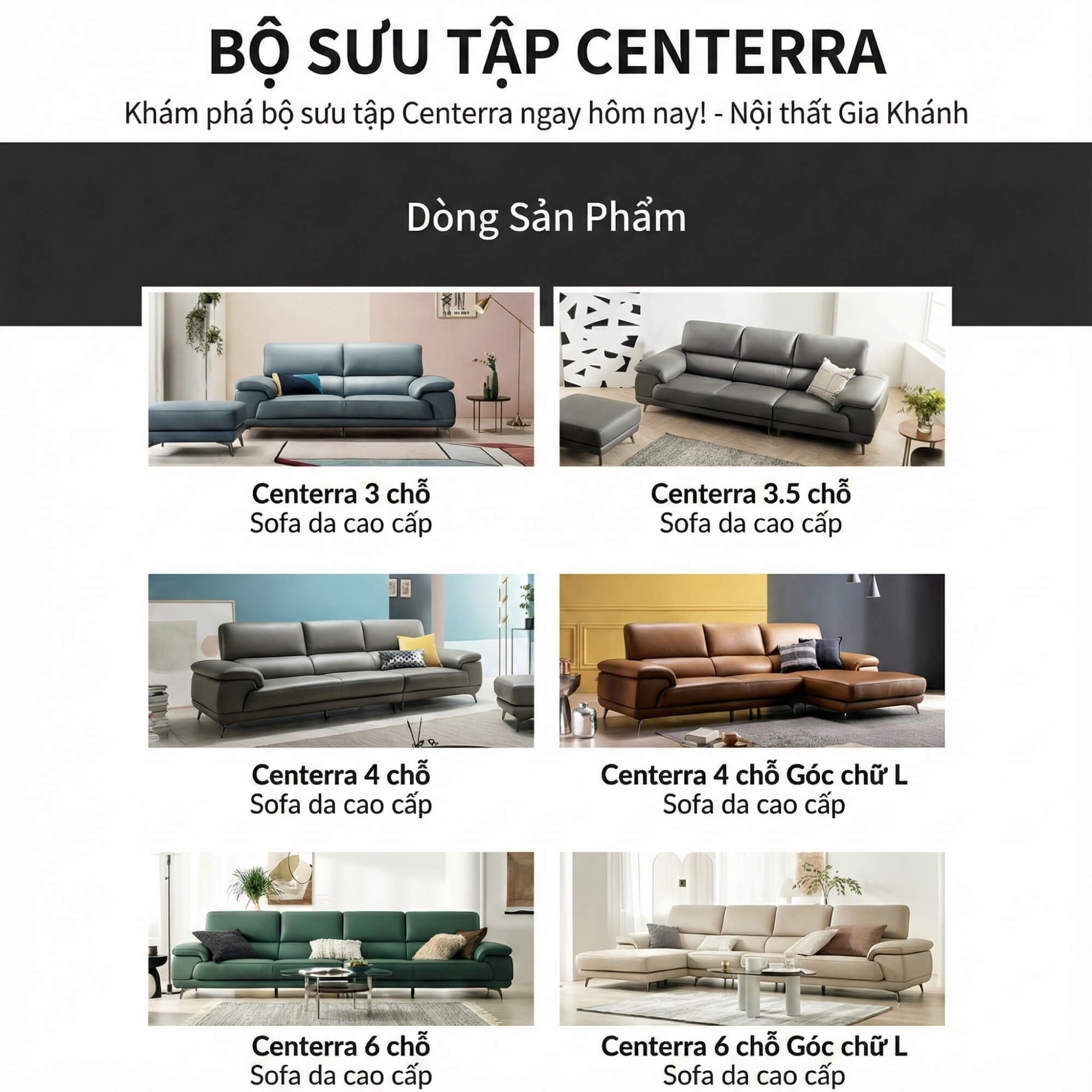 Sofa CENTERRA - Sofa Góc Bọc Da Thiết Kế Tựa Đầu Thông Minh