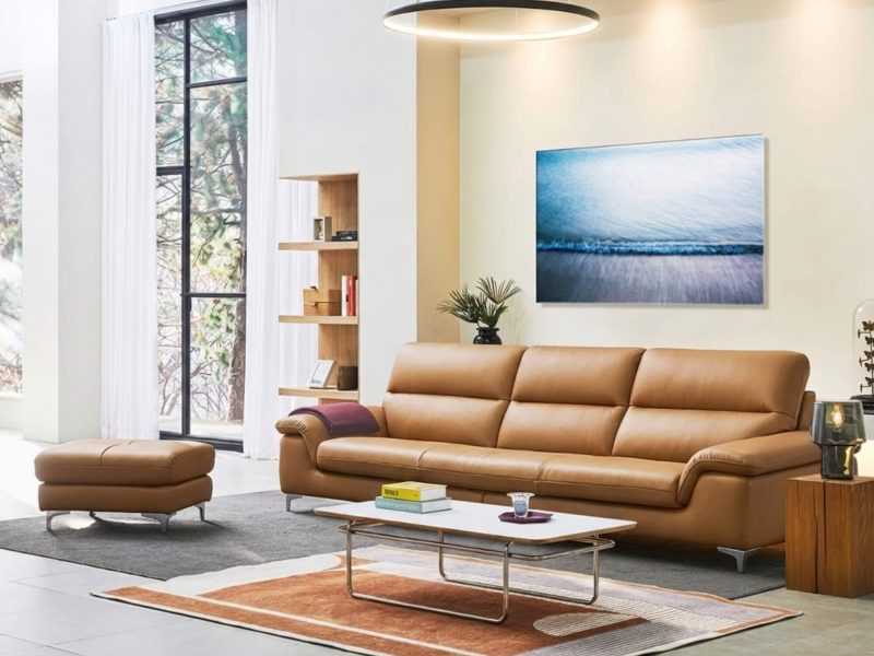 Sofa CLOVERA - Sofa Băng Bọc Da Tay Vịn Thấp Thư Giãn