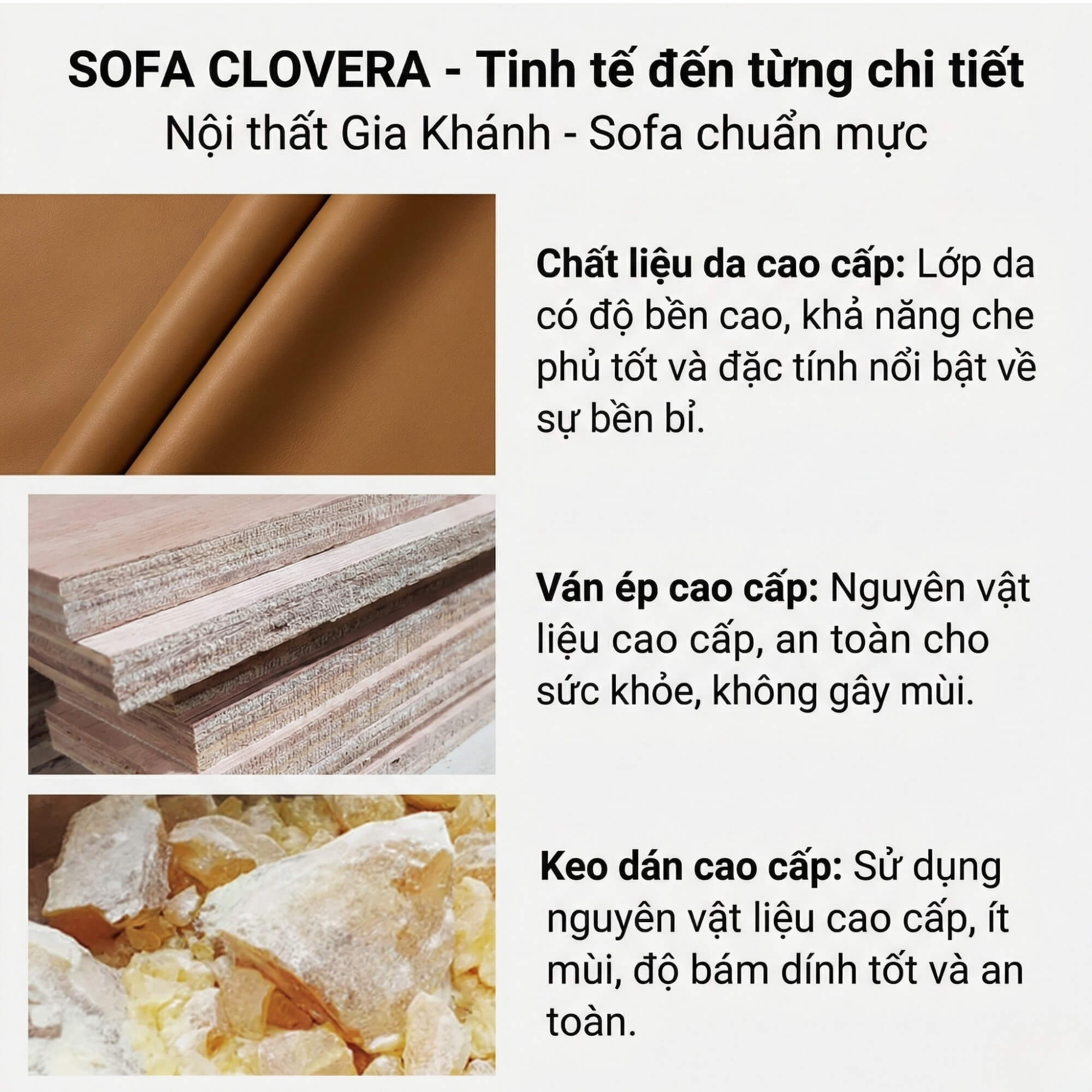 Sofa CLOVERA - Sofa Băng Bọc Da Tay Vịn Thấp Thư Giãn