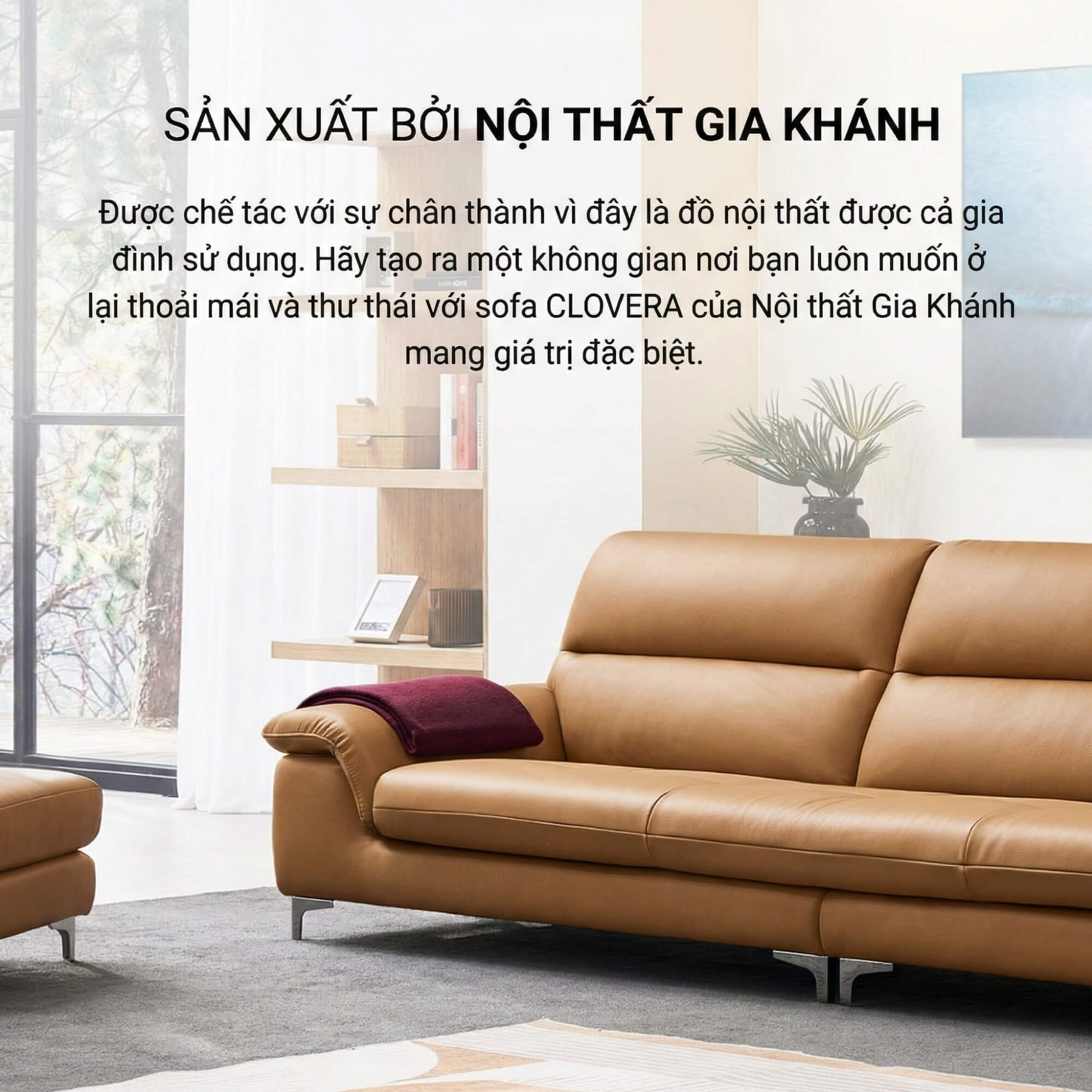 Sofa CLOVERA - Sofa Băng Bọc Da Tay Vịn Thấp Thư Giãn