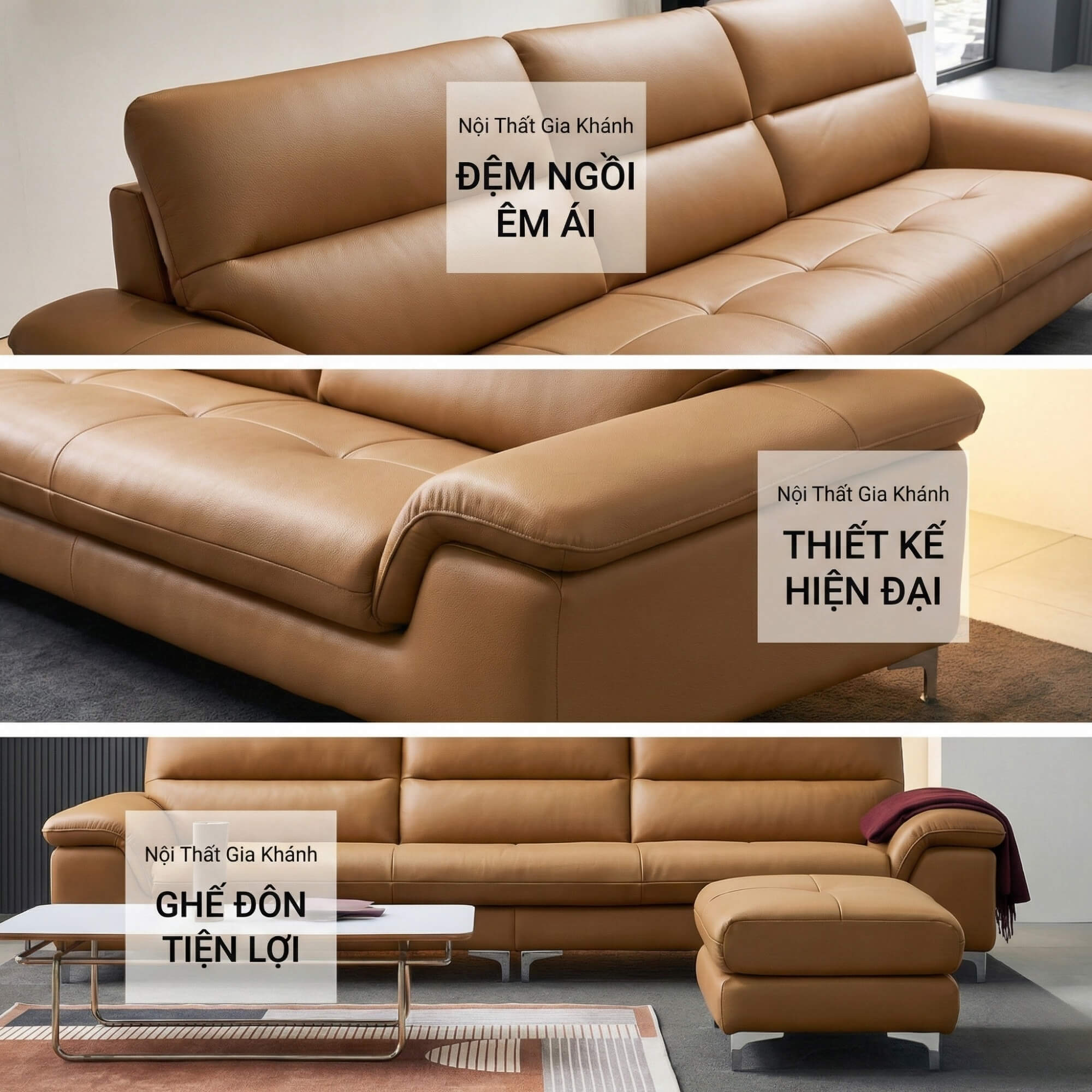 Sofa CLOVERA - Sofa Băng Bọc Da Tay Vịn Thấp Thư Giãn