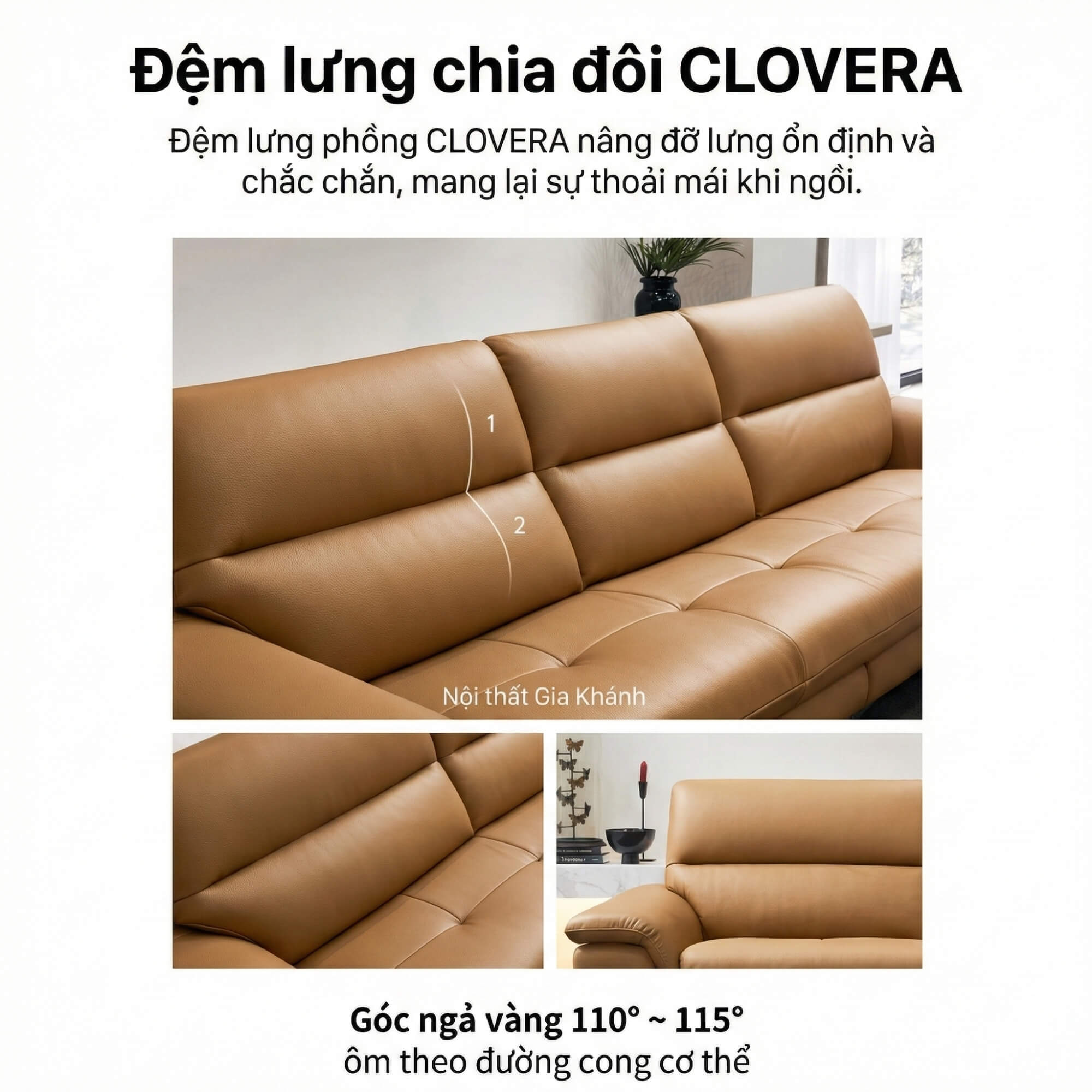 Sofa CLOVERA - Sofa Băng Bọc Da Tay Vịn Thấp Thư Giãn