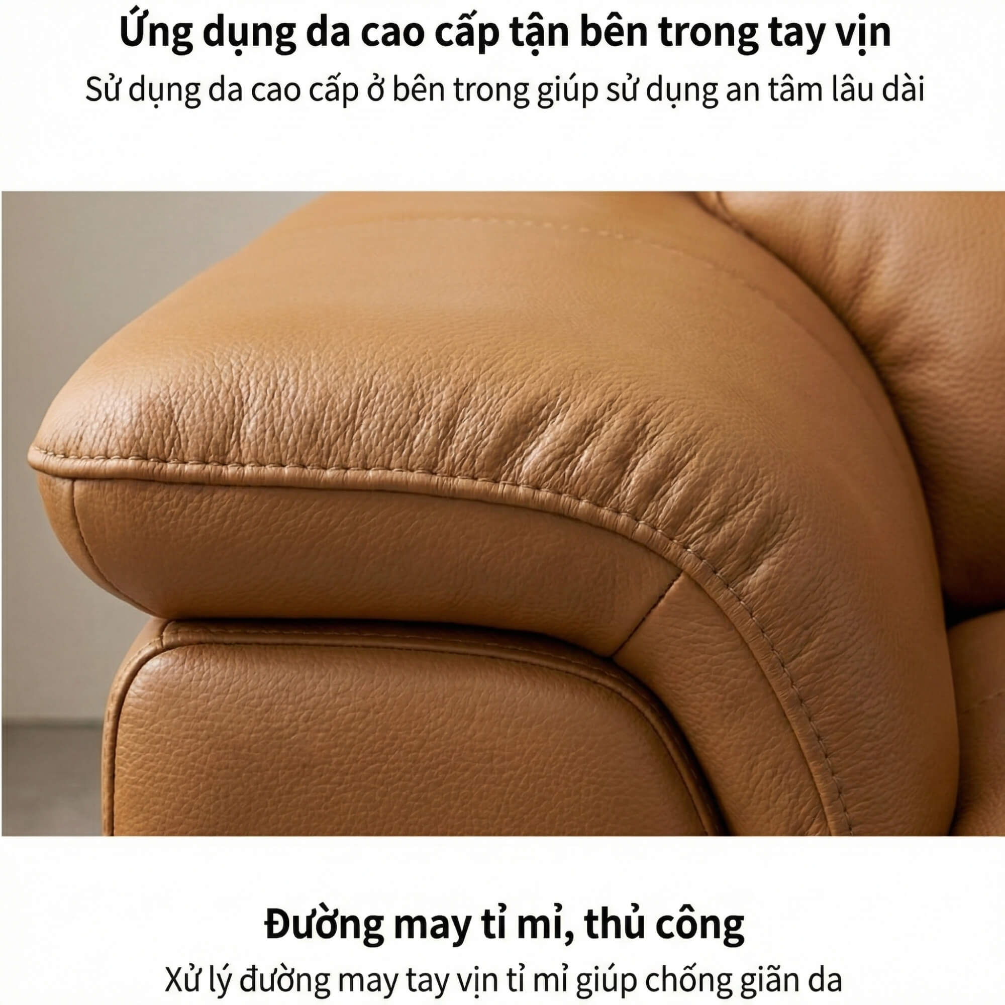 Sofa CLOVERA - Sofa Băng Bọc Da Tay Vịn Thấp Thư Giãn