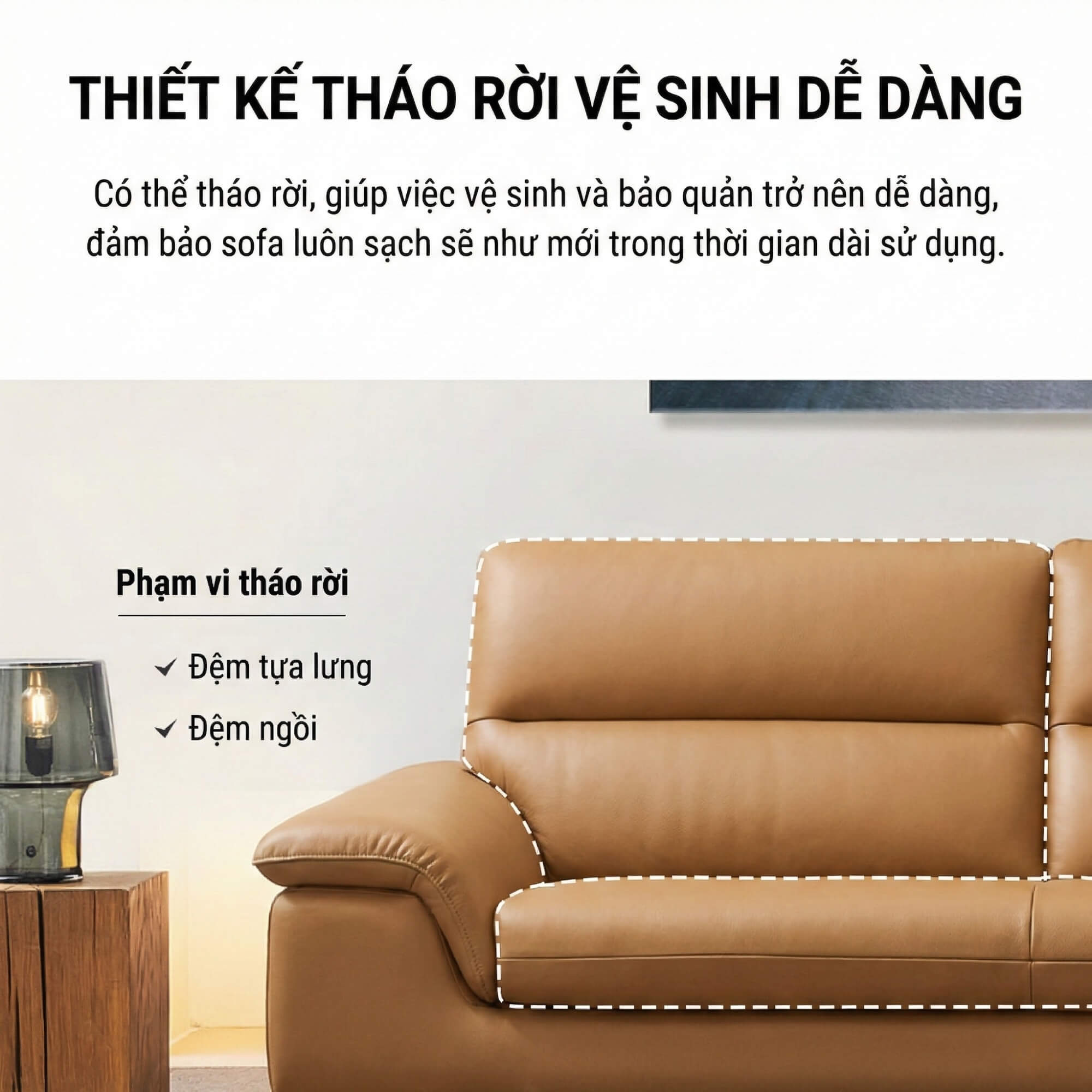Sofa CLOVERA - Sofa Băng Bọc Da Tay Vịn Thấp Thư Giãn