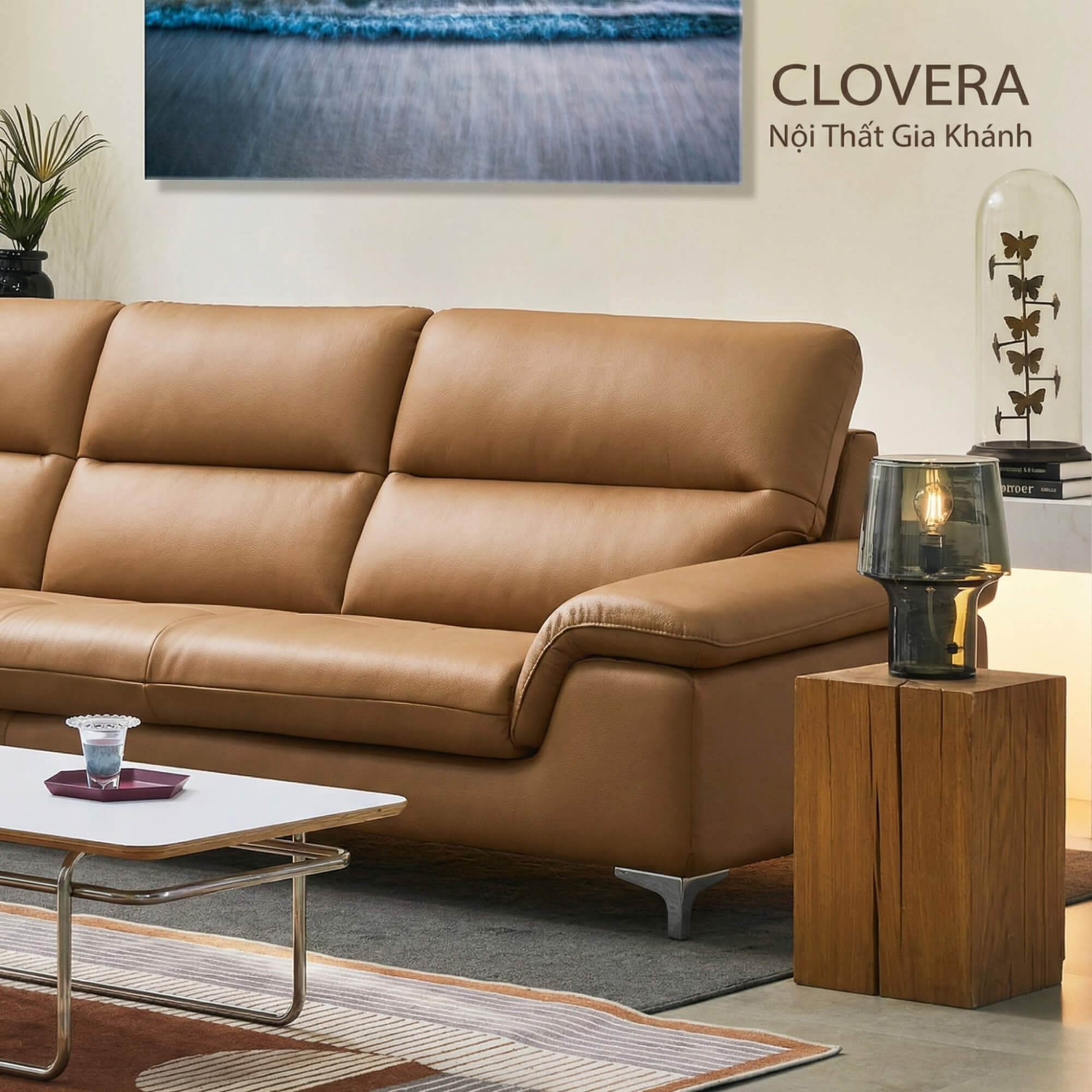 Sofa CLOVERA - Sofa Băng Bọc Da Tay Vịn Thấp Thư Giãn