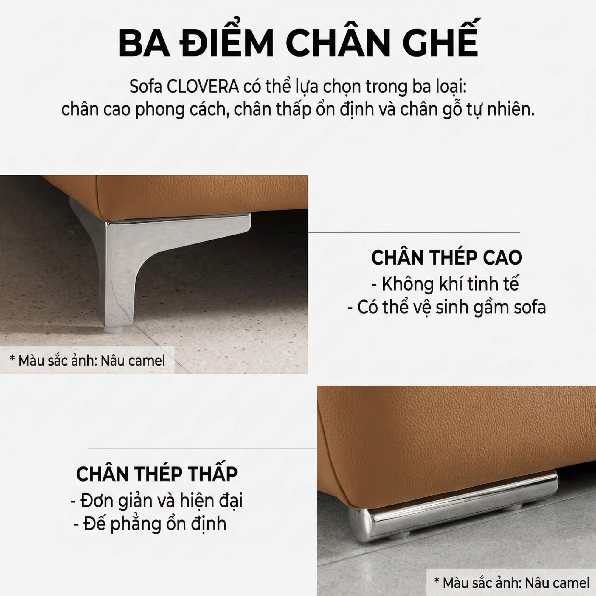 Sofa CLOVERA - Sofa Băng Bọc Da Tay Vịn Thấp Thư Giãn