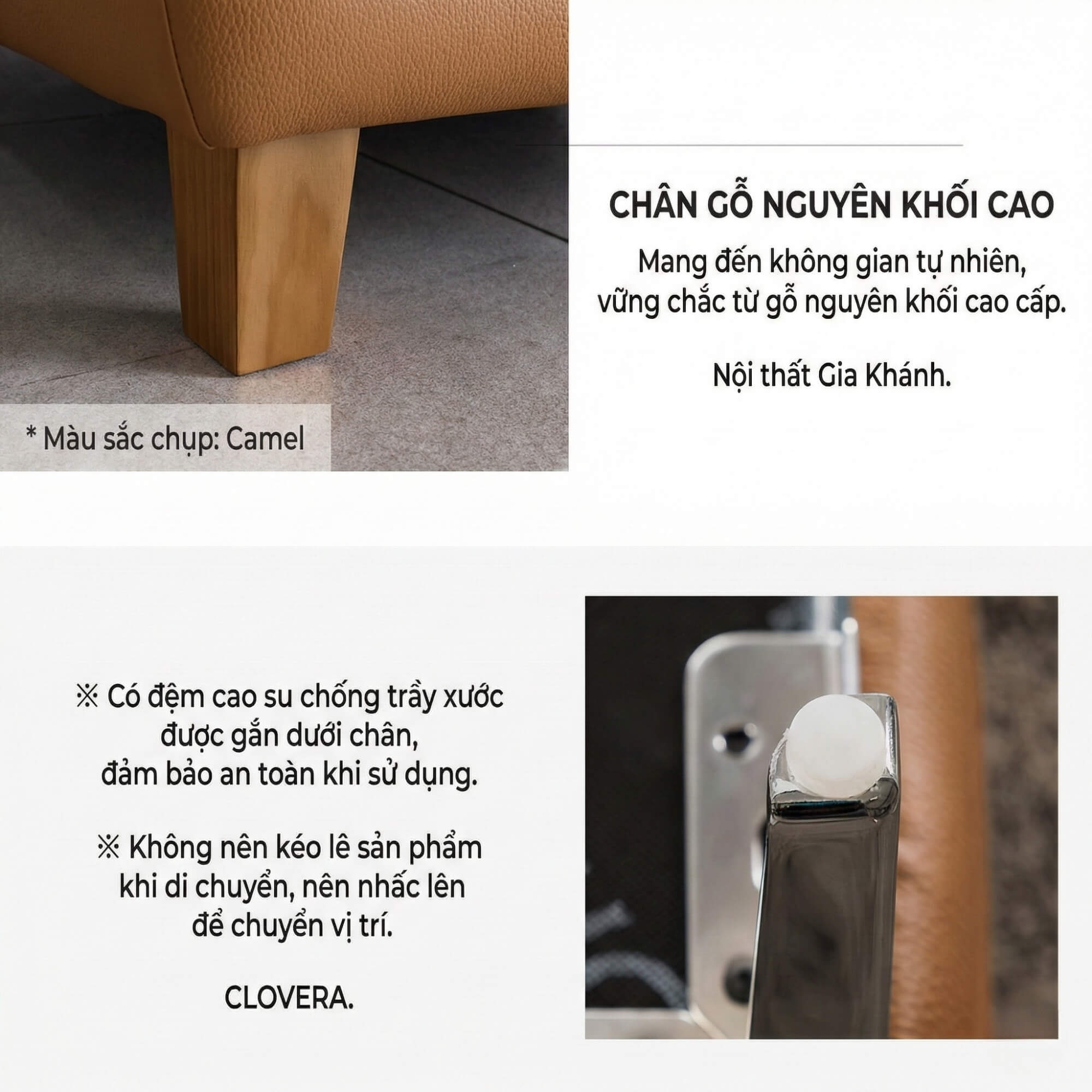 Sofa CLOVERA - Sofa Băng Bọc Da Tay Vịn Thấp Thư Giãn