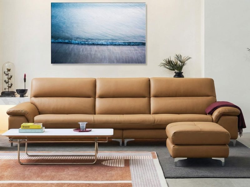 Sofa CLOVERA - Sofa Băng Bọc Da Tay Vịn Thấp Thư Giãn