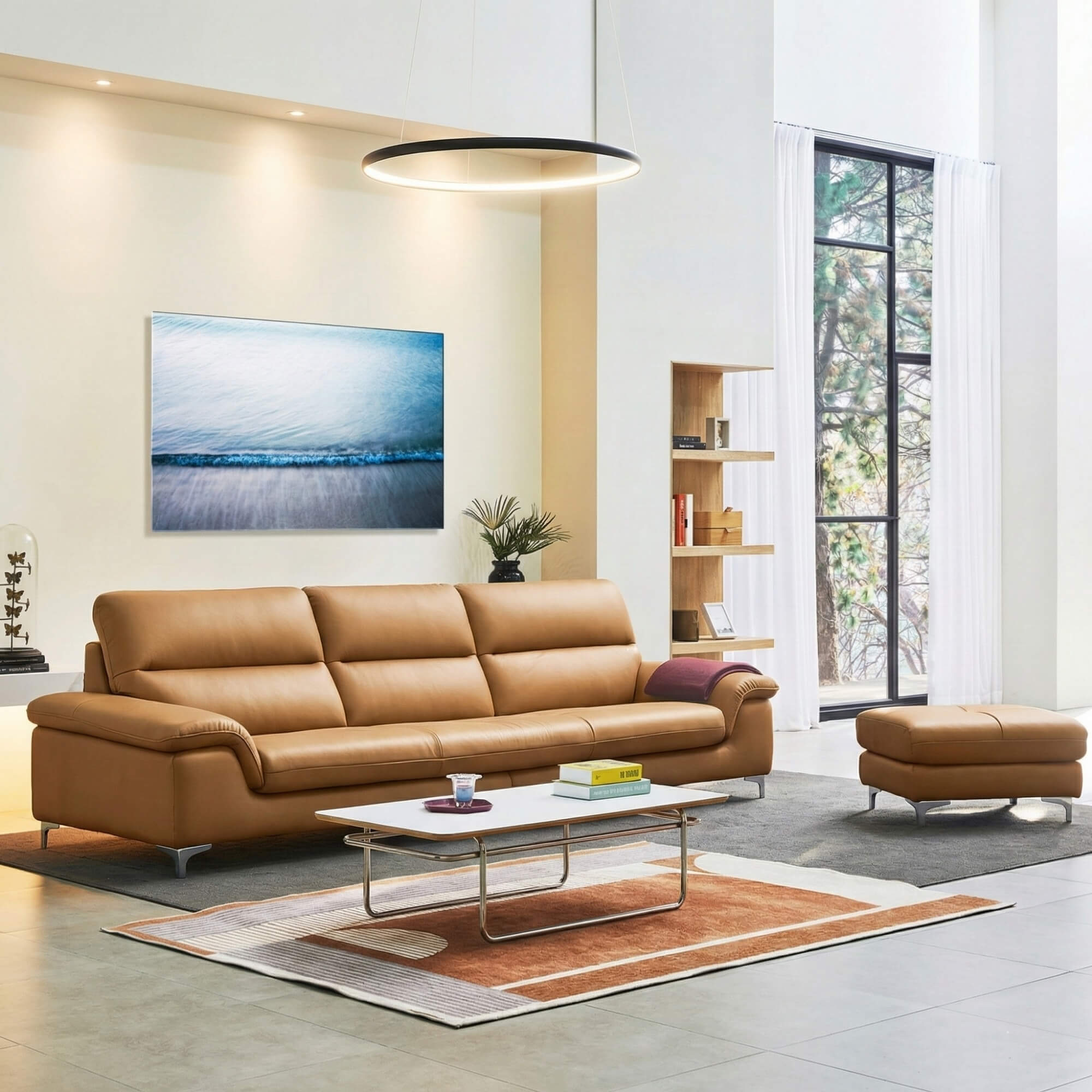 Sofa CLOVERA - Sofa Băng Bọc Da Tay Vịn Thấp Thư Giãn