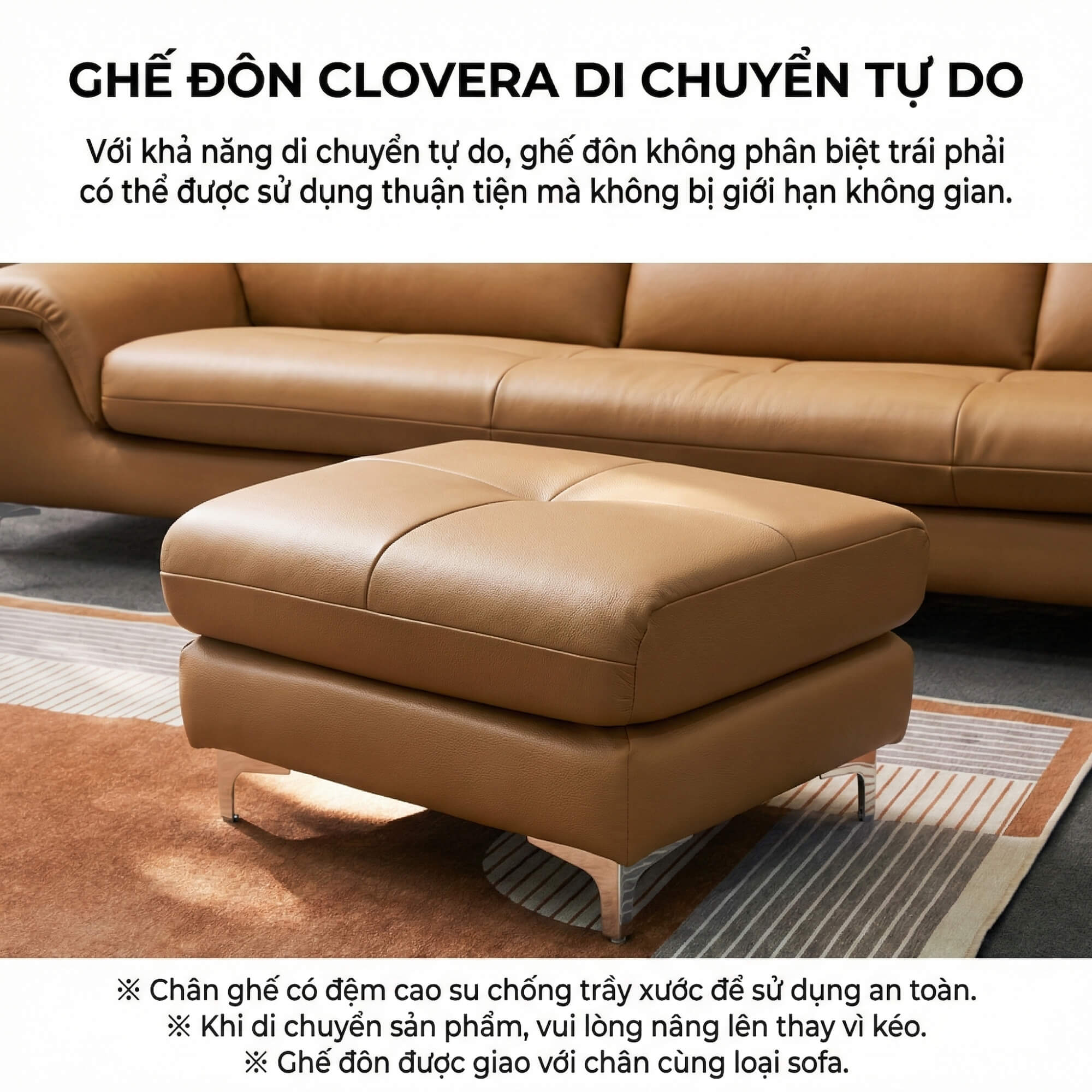 Sofa CLOVERA - Sofa Băng Bọc Da Tay Vịn Thấp Thư Giãn