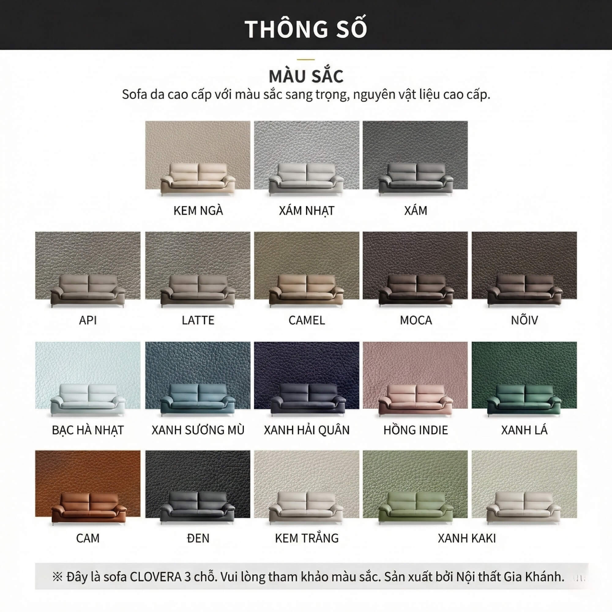 Sofa CLOVERA - Sofa Băng Bọc Da Tay Vịn Thấp Thư Giãn