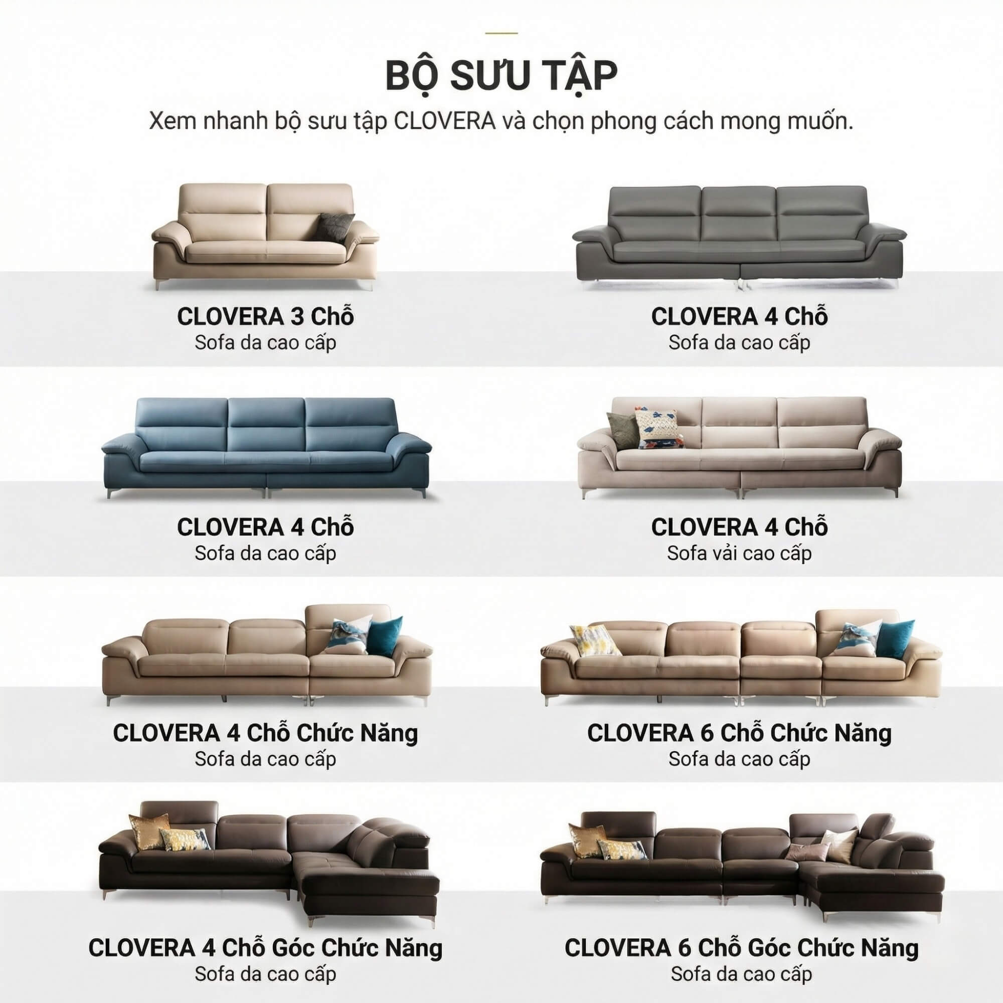 Sofa CLOVERA - Sofa Băng Bọc Da Tay Vịn Thấp Thư Giãn