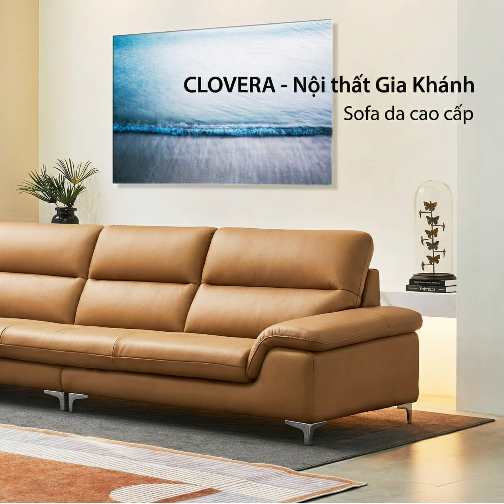Sofa CLOVERA - Sofa Băng Bọc Da Tay Vịn Thấp Thư Giãn