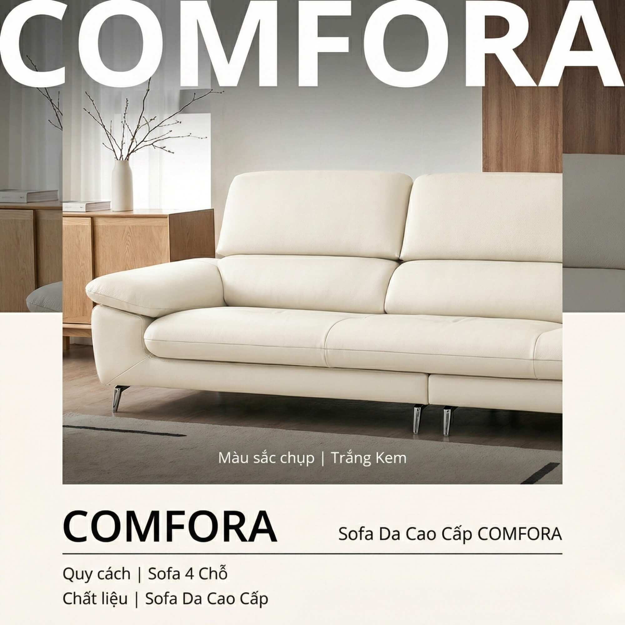 Sofa COMFORA - Sofa Băng Cao Cấp Tinh Tế Tay Vịn Thấp Thoải Mái
