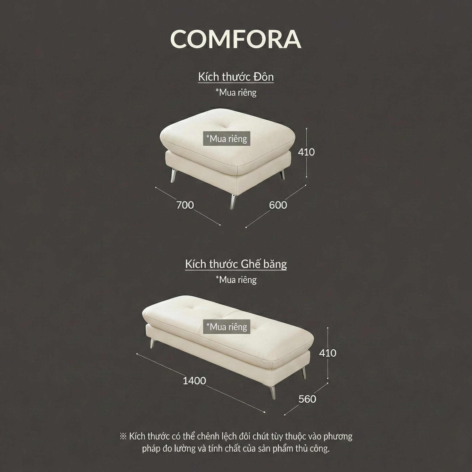 Sofa COMFORA - Sofa Băng Cao Cấp Tinh Tế Tay Vịn Thấp Thoải Mái