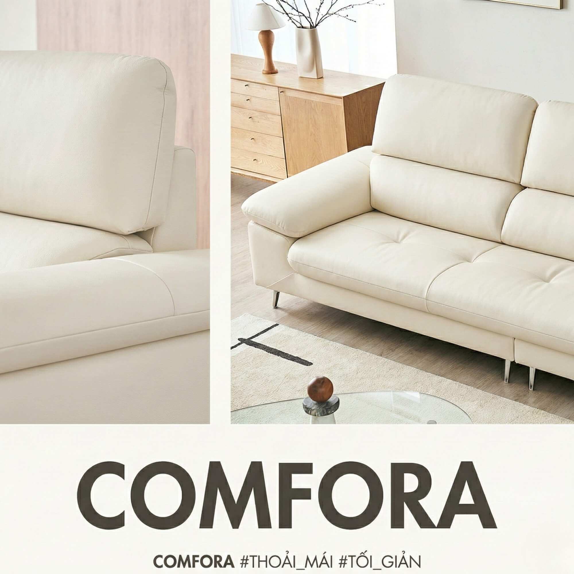 Sofa COMFORA - Sofa Băng Cao Cấp Tinh Tế Tay Vịn Thấp Thoải Mái