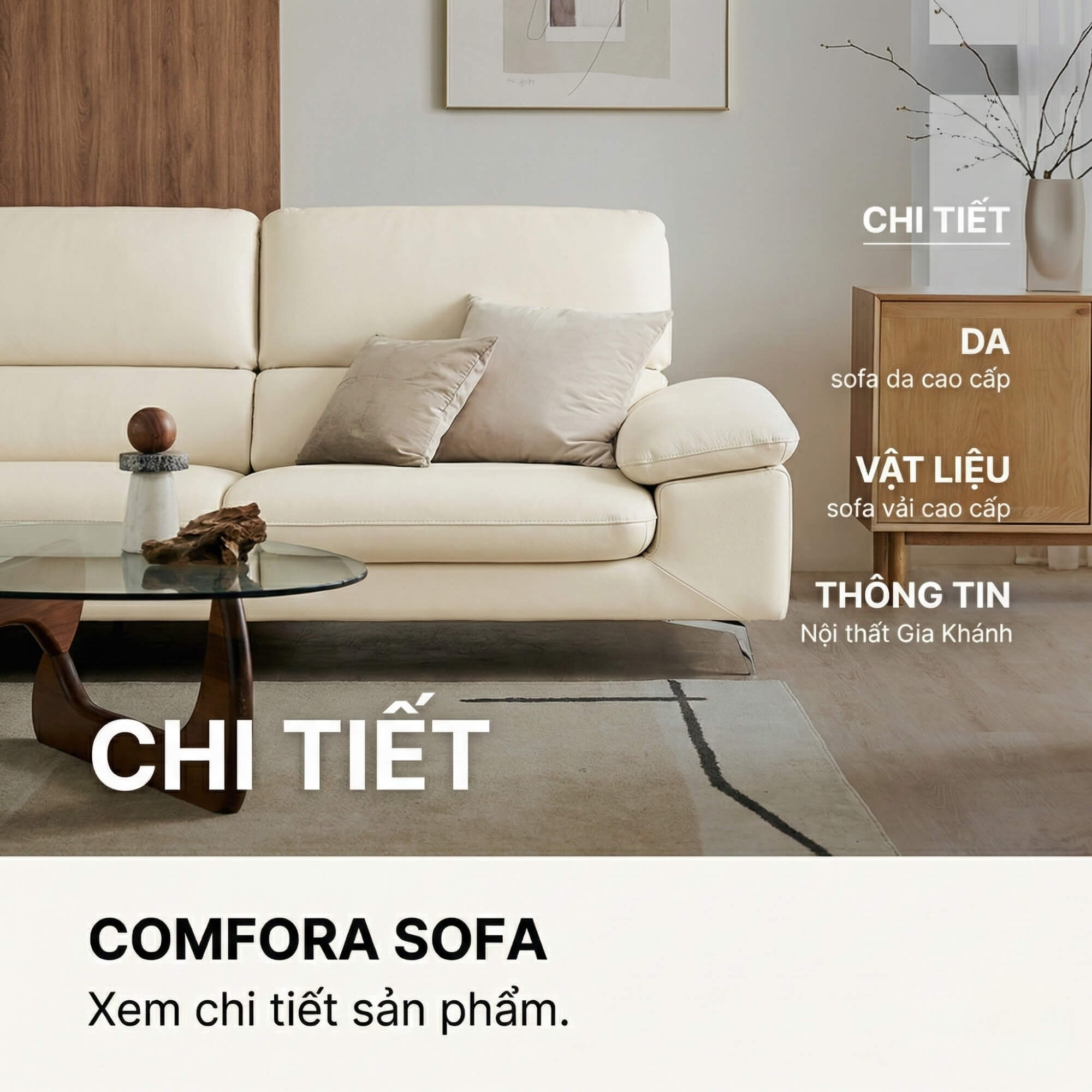 Sofa COMFORA - Sofa Băng Cao Cấp Tinh Tế Tay Vịn Thấp Thoải Mái