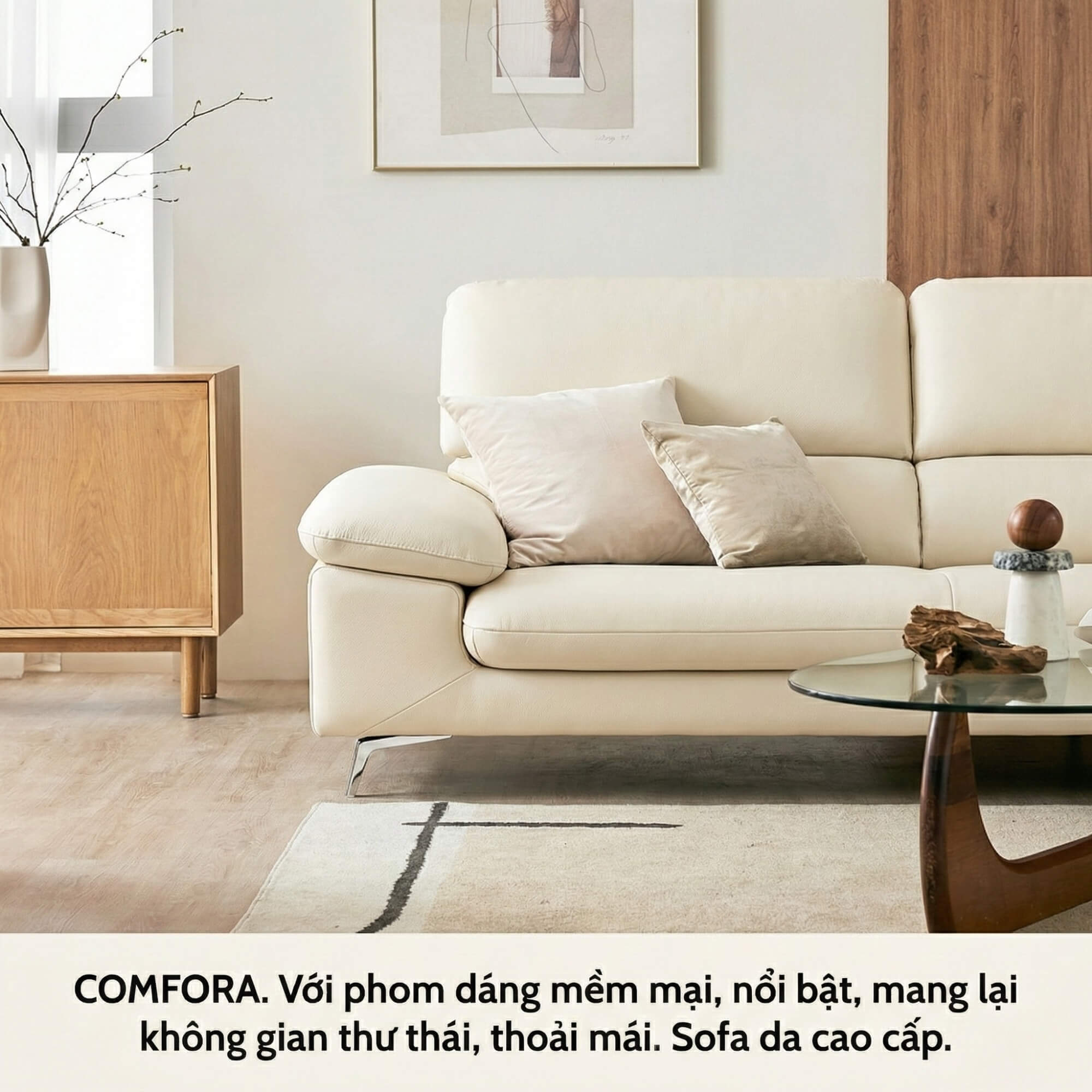Sofa COMFORA - Sofa Băng Cao Cấp Tinh Tế Tay Vịn Thấp Thoải Mái