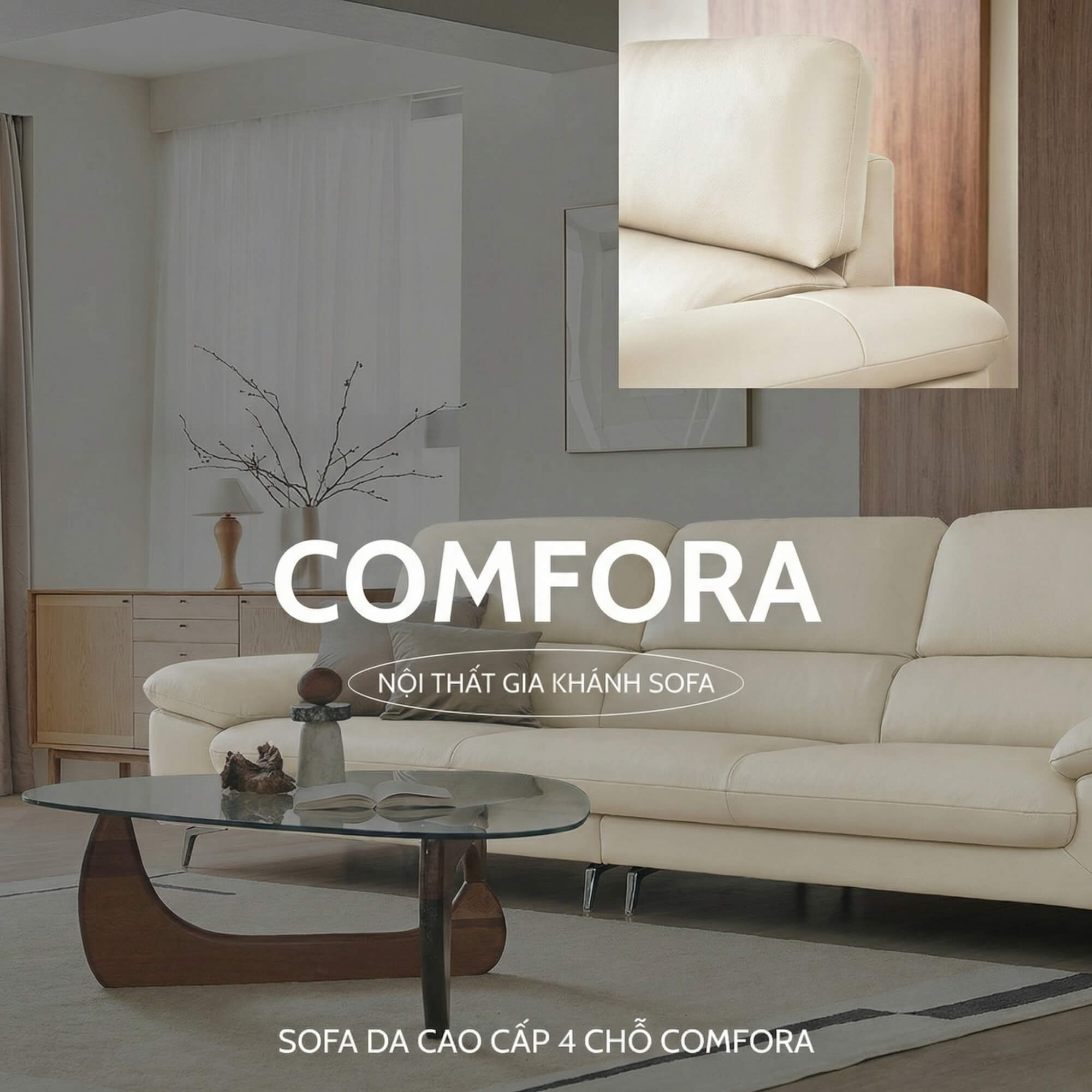 Sofa COMFORA - Sofa Băng Cao Cấp Tinh Tế Tay Vịn Thấp Thoải Mái