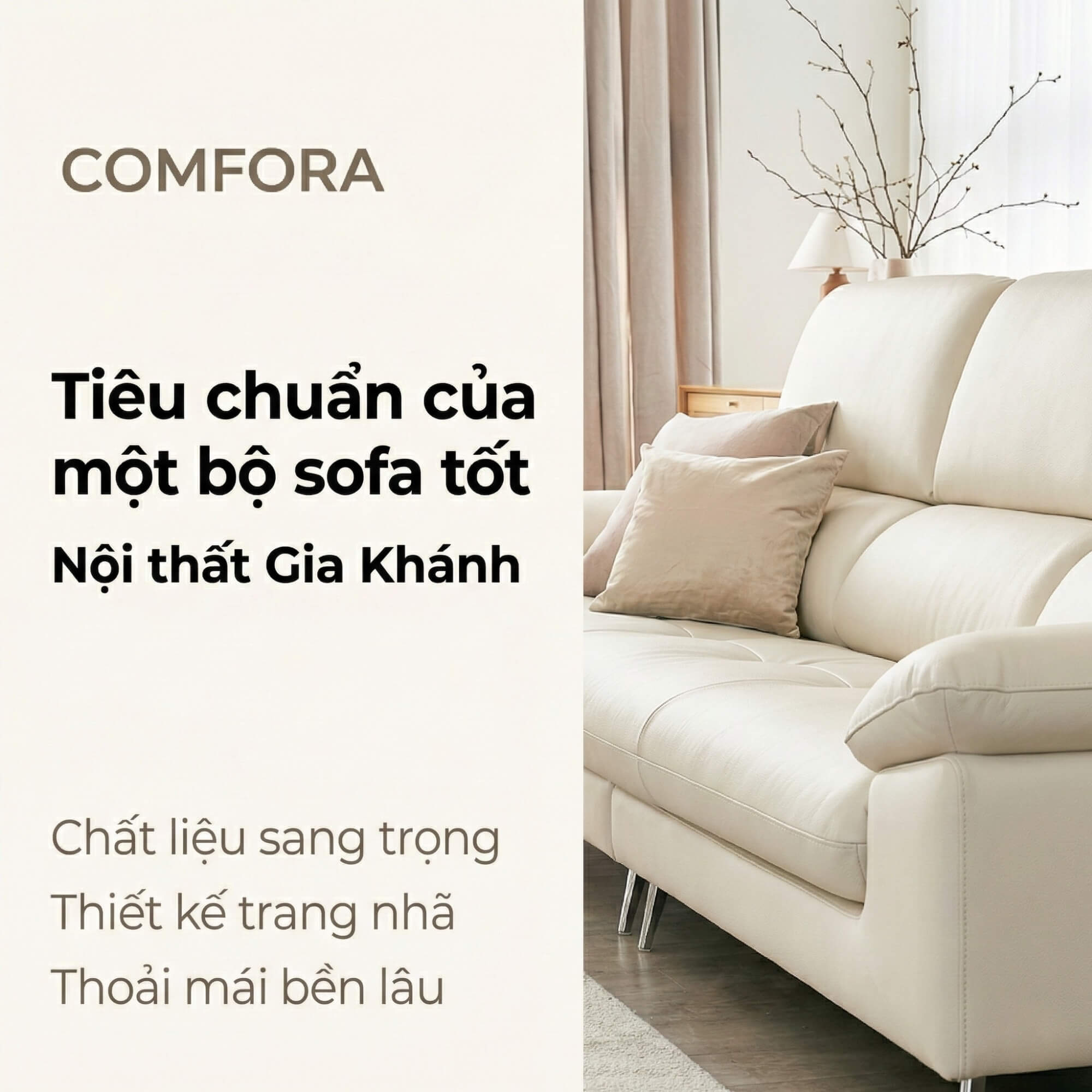 Sofa COMFORA - Sofa Băng Cao Cấp Tinh Tế Tay Vịn Thấp Thoải Mái