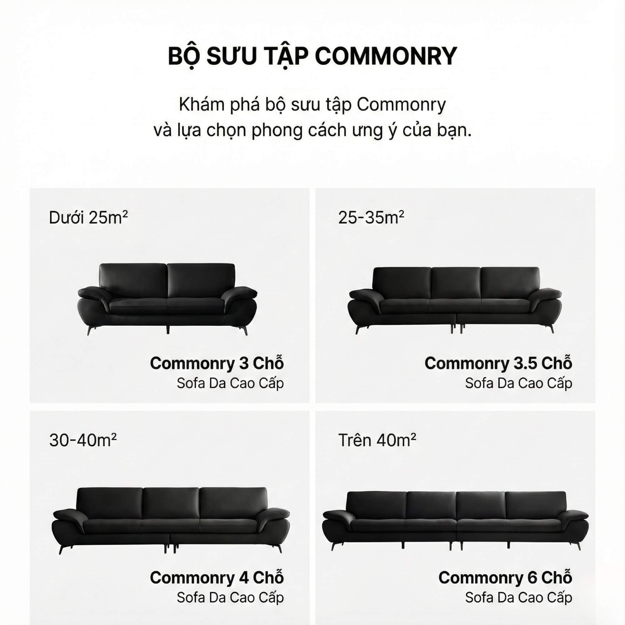 Sofa COMMONRY - Sofa Băng Bọc Da Tay Vịn Thấp Cho Cơ Thể Nghỉ Ngơi