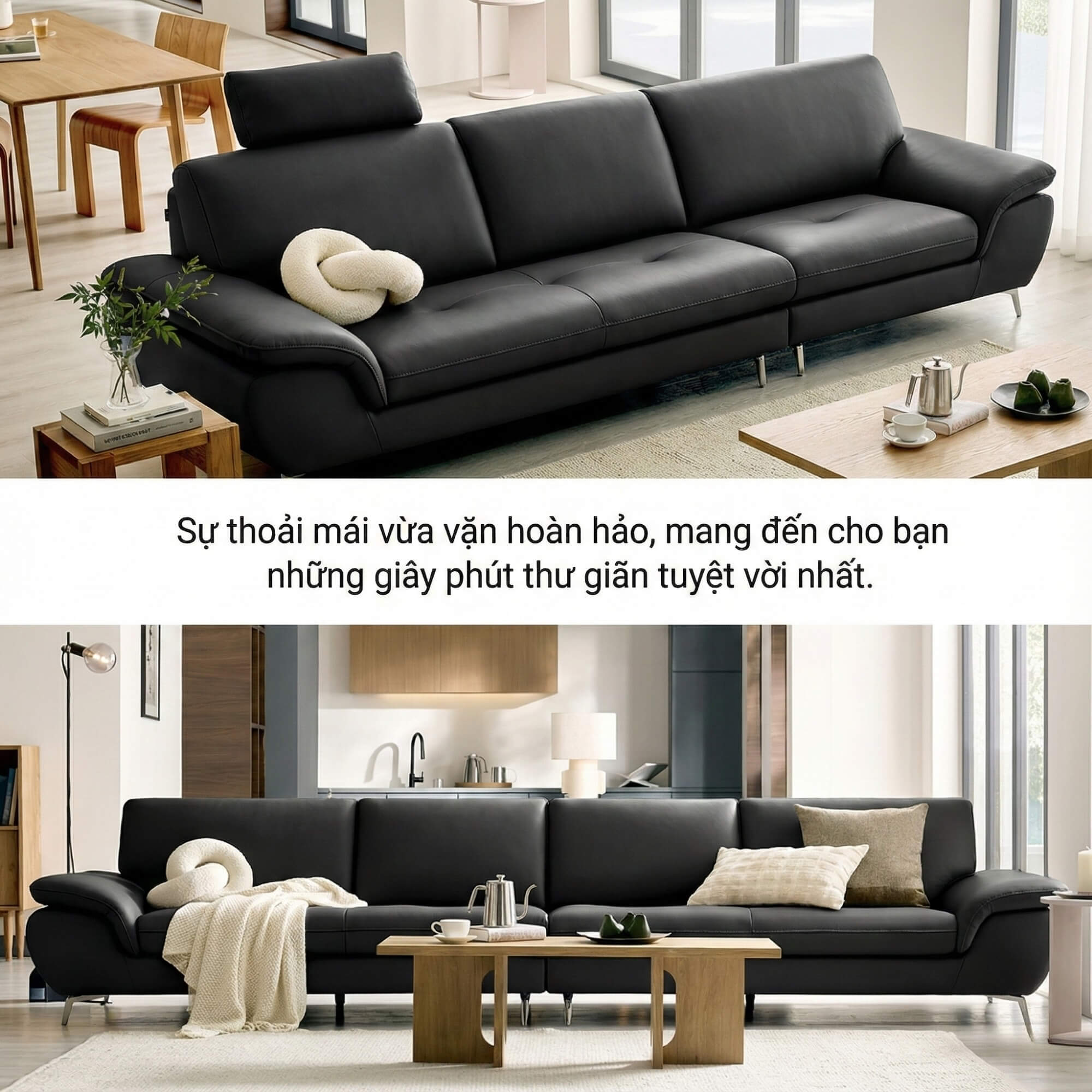 Sofa COMMONRY - Sofa Băng Bọc Da Tay Vịn Thấp Cho Cơ Thể Nghỉ Ngơi