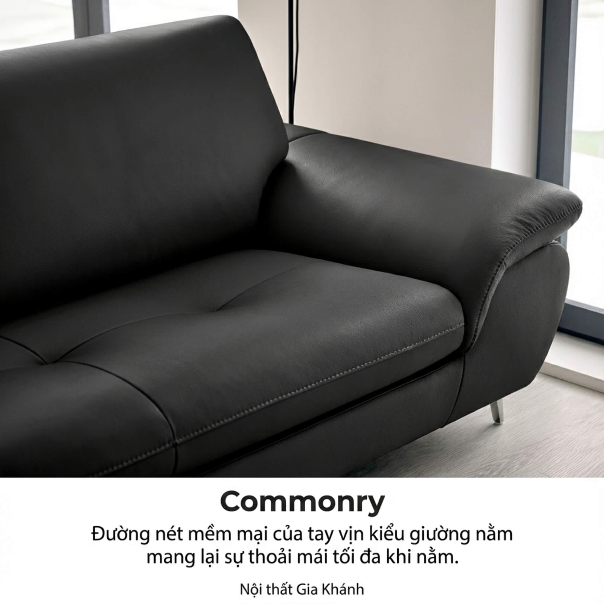 Sofa COMMONRY - Sofa Băng Bọc Da Tay Vịn Thấp Cho Cơ Thể Nghỉ Ngơi