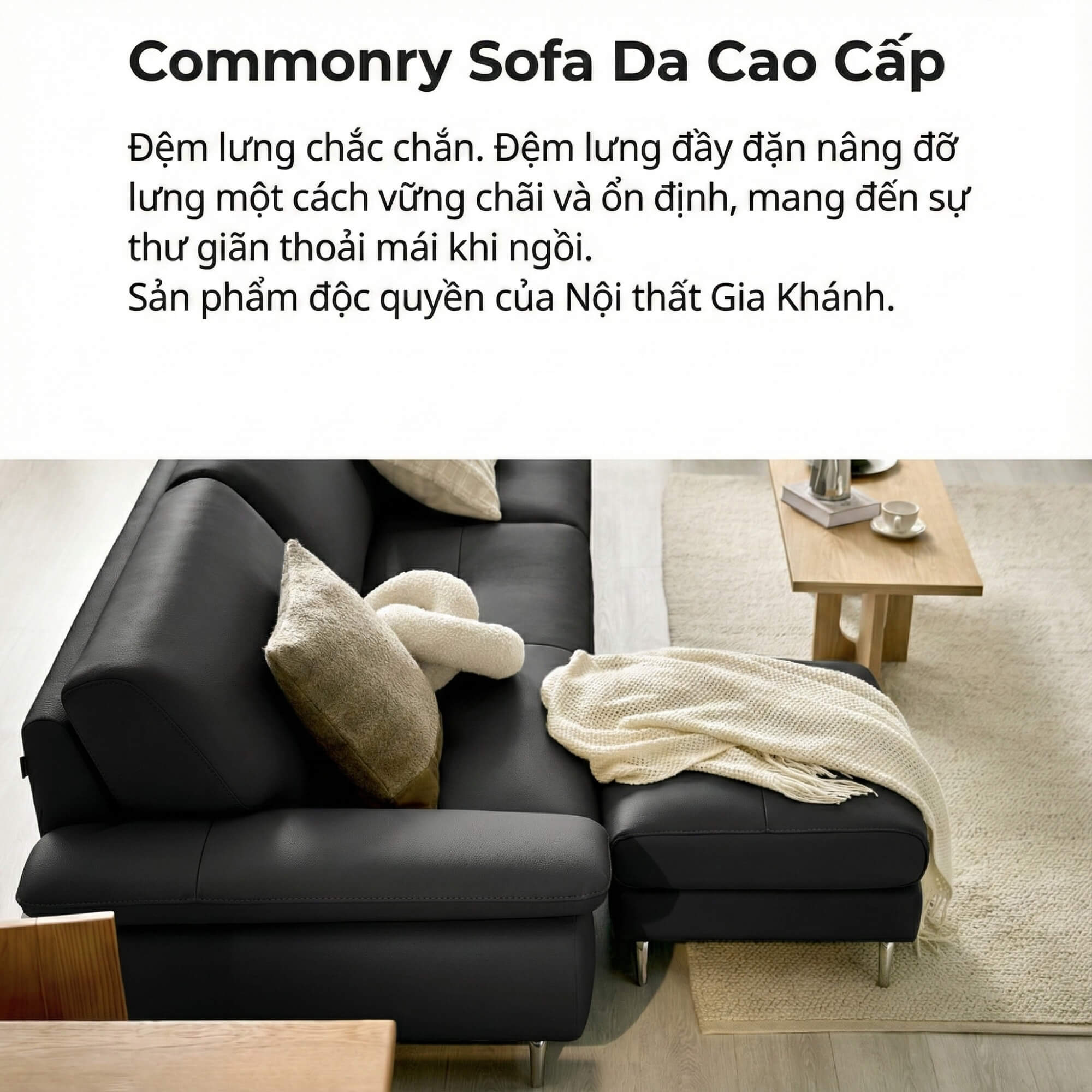 Sofa COMMONRY - Sofa Băng Bọc Da Tay Vịn Thấp Cho Cơ Thể Nghỉ Ngơi