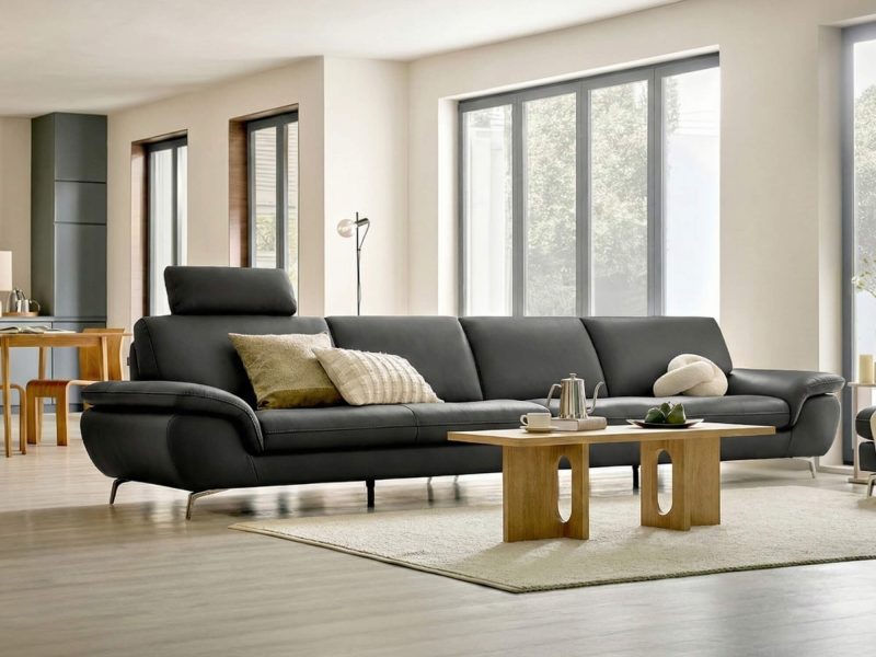 Sofa COMMONRY - Sofa Băng Bọc Da Tay Vịn Thấp Cho Cơ Thể Nghỉ Ngơi