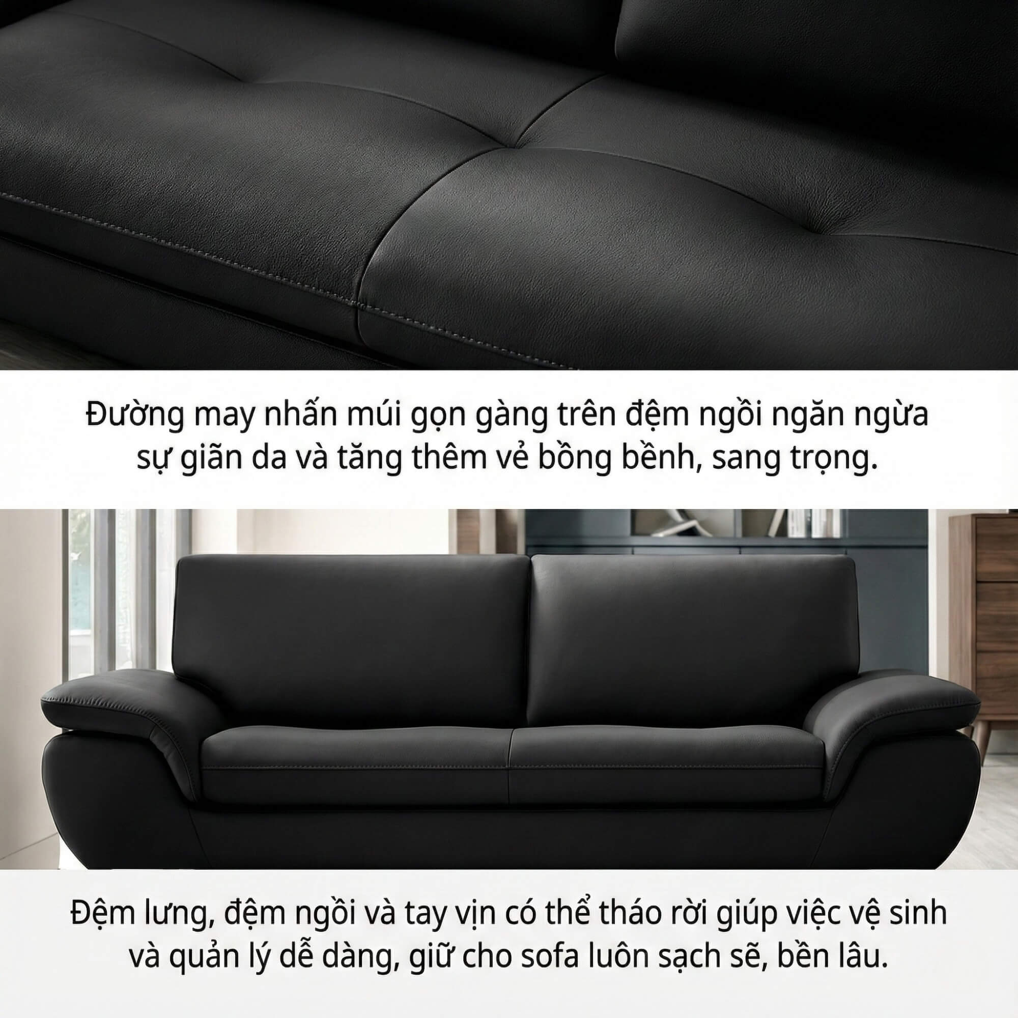 Sofa COMMONRY - Sofa Băng Bọc Da Tay Vịn Thấp Cho Cơ Thể Nghỉ Ngơi
