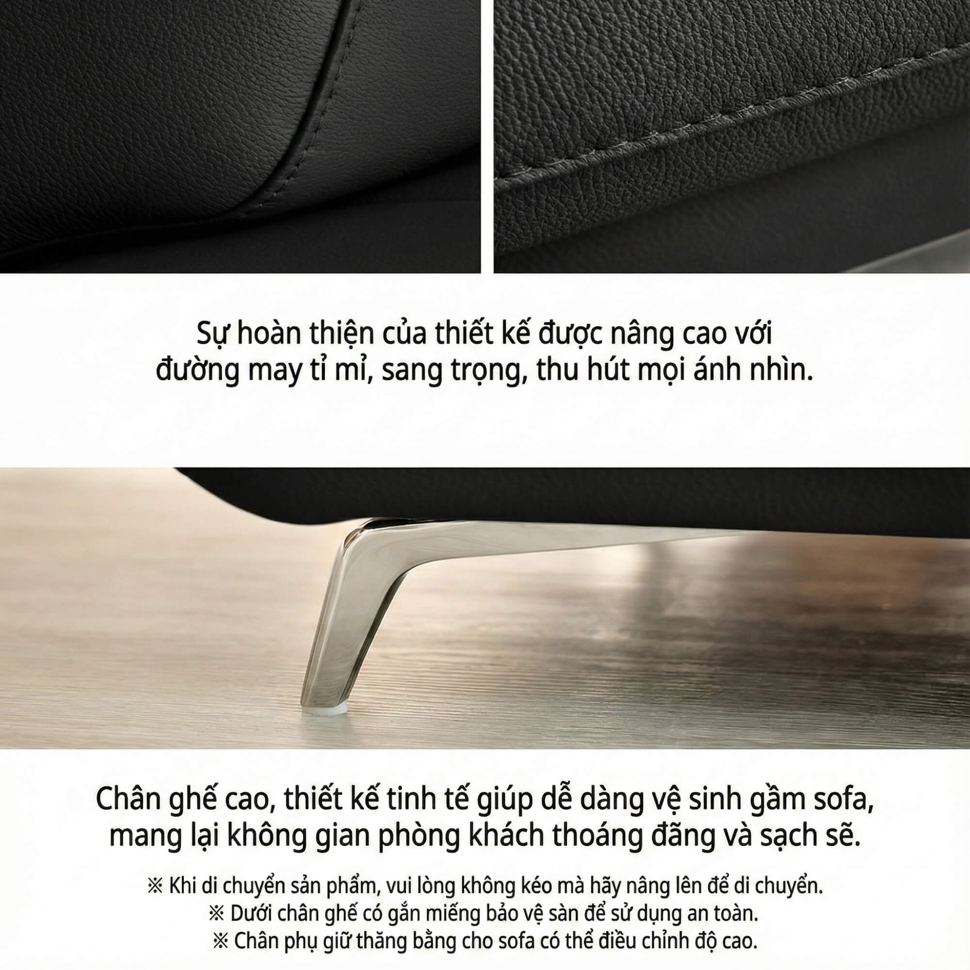 Sofa COMMONRY - Sofa Băng Bọc Da Tay Vịn Thấp Cho Cơ Thể Nghỉ Ngơi