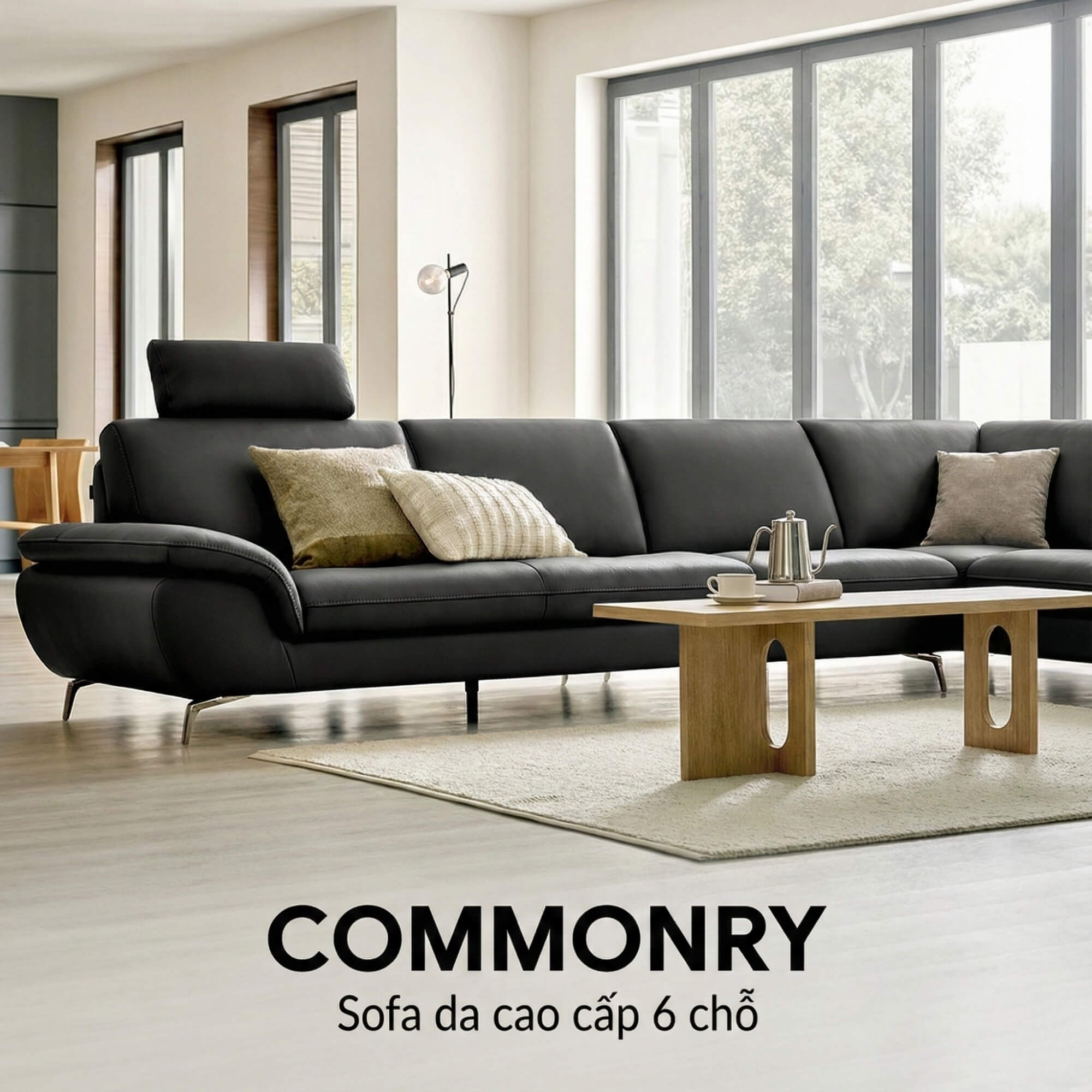 Sofa COMMONRY - Sofa Băng Bọc Da Tay Vịn Thấp Cho Cơ Thể Nghỉ Ngơi