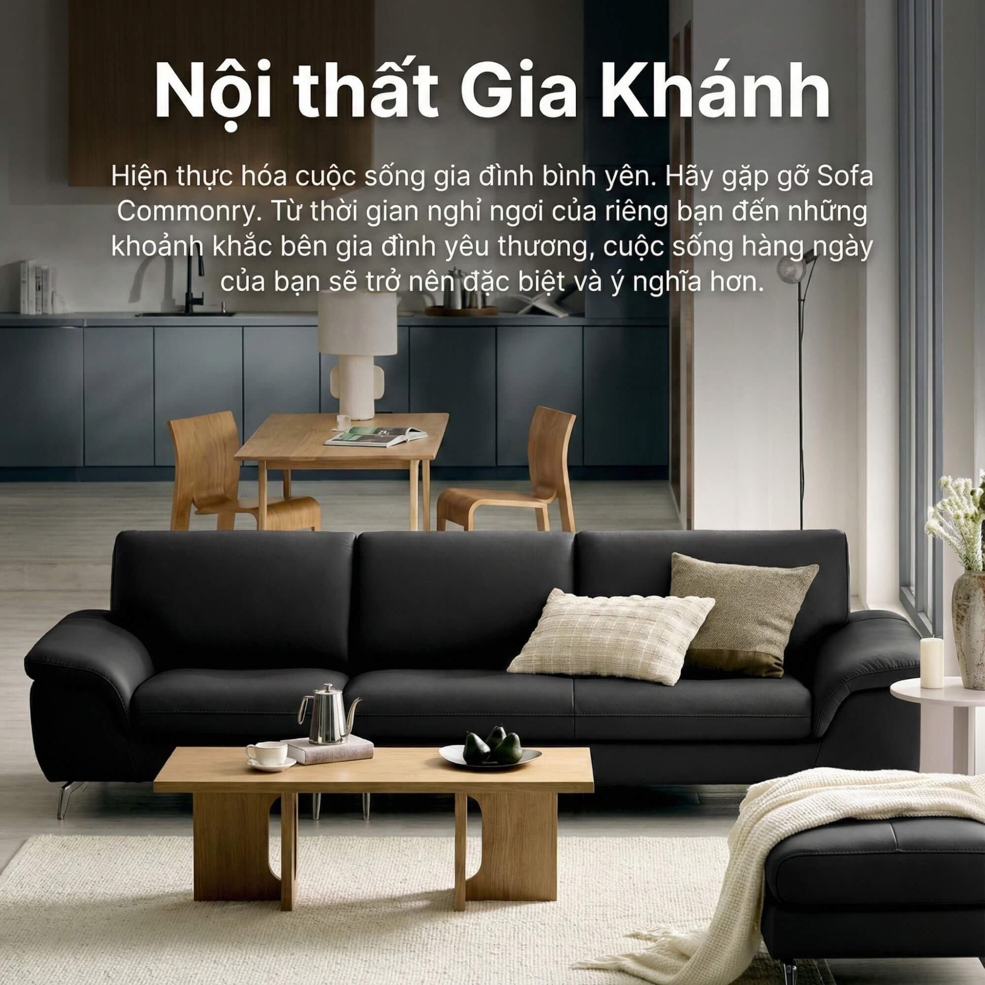 Sofa COMMONRY - Sofa Băng Bọc Da Tay Vịn Thấp Cho Cơ Thể Nghỉ Ngơi
