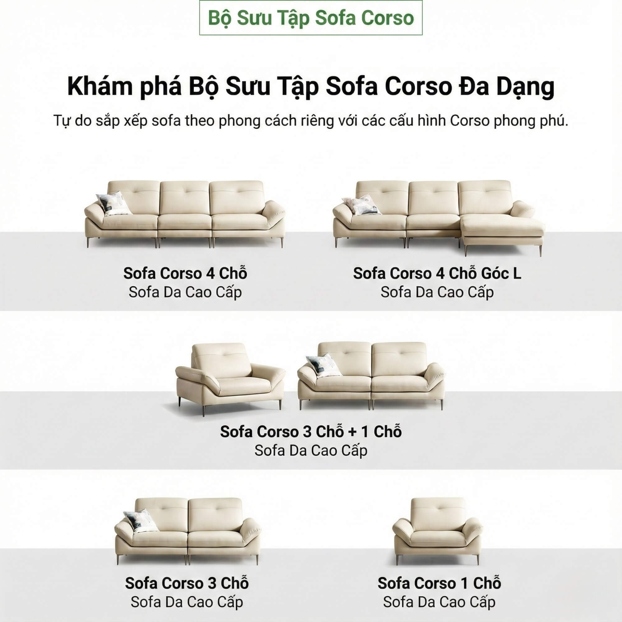 Sofa CORSO – Sofa Băng Module Hiện Đại Bọc Da Tự Do Tùy Biến