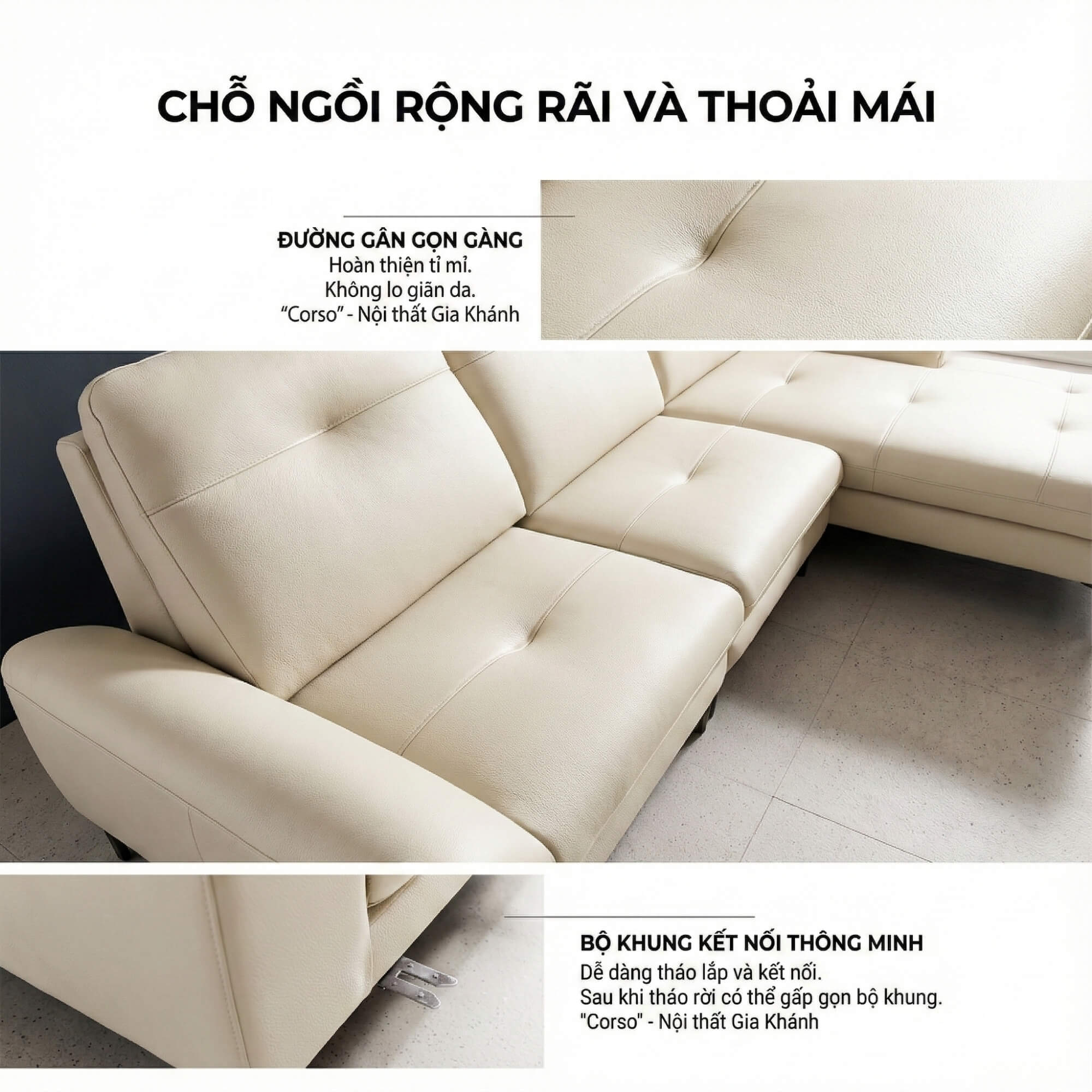 Sofa CORSO – Sofa Băng Module Hiện Đại Bọc Da Tự Do Tùy Biến