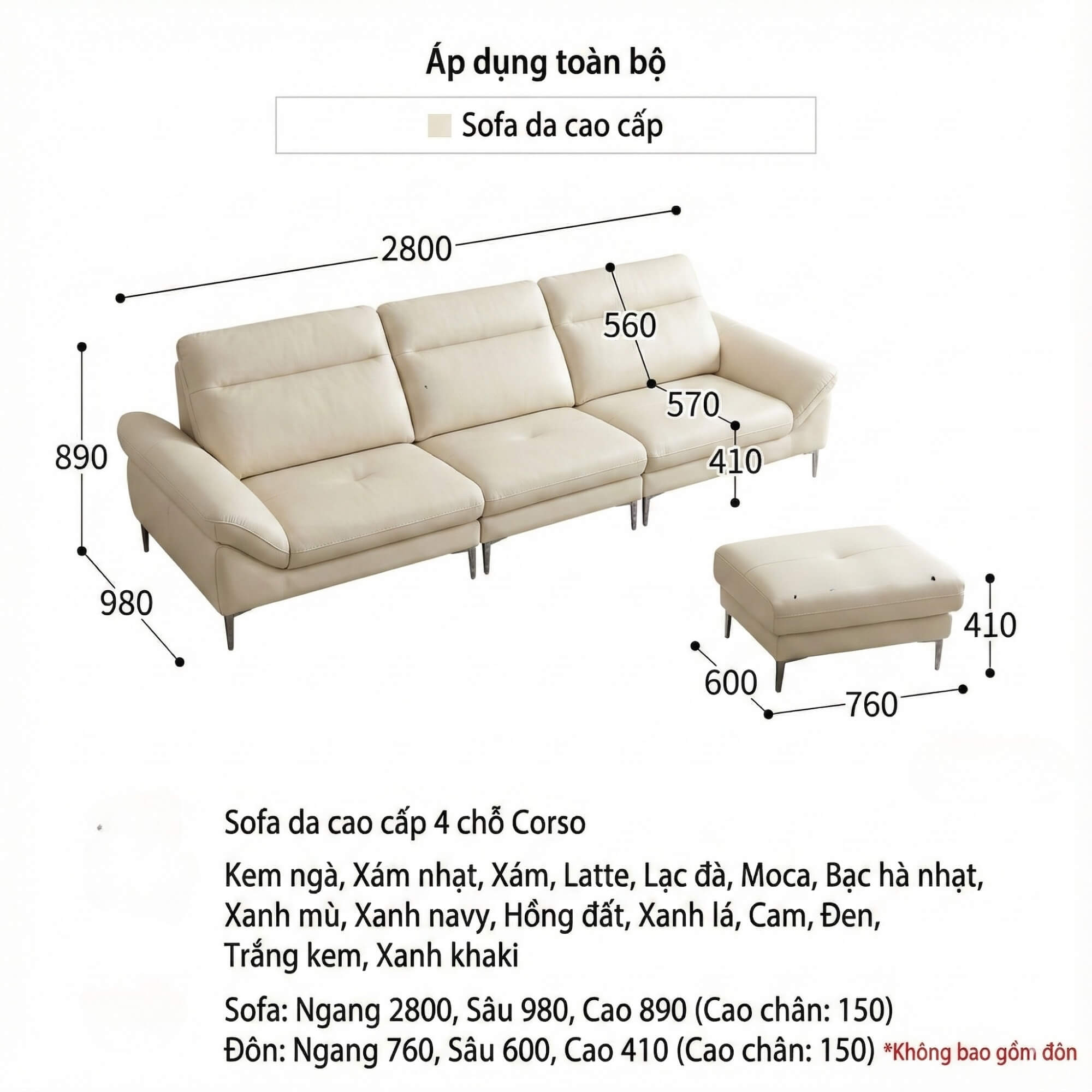 Sofa CORSO – Sofa Băng Module Hiện Đại Bọc Da Tự Do Tùy Biến