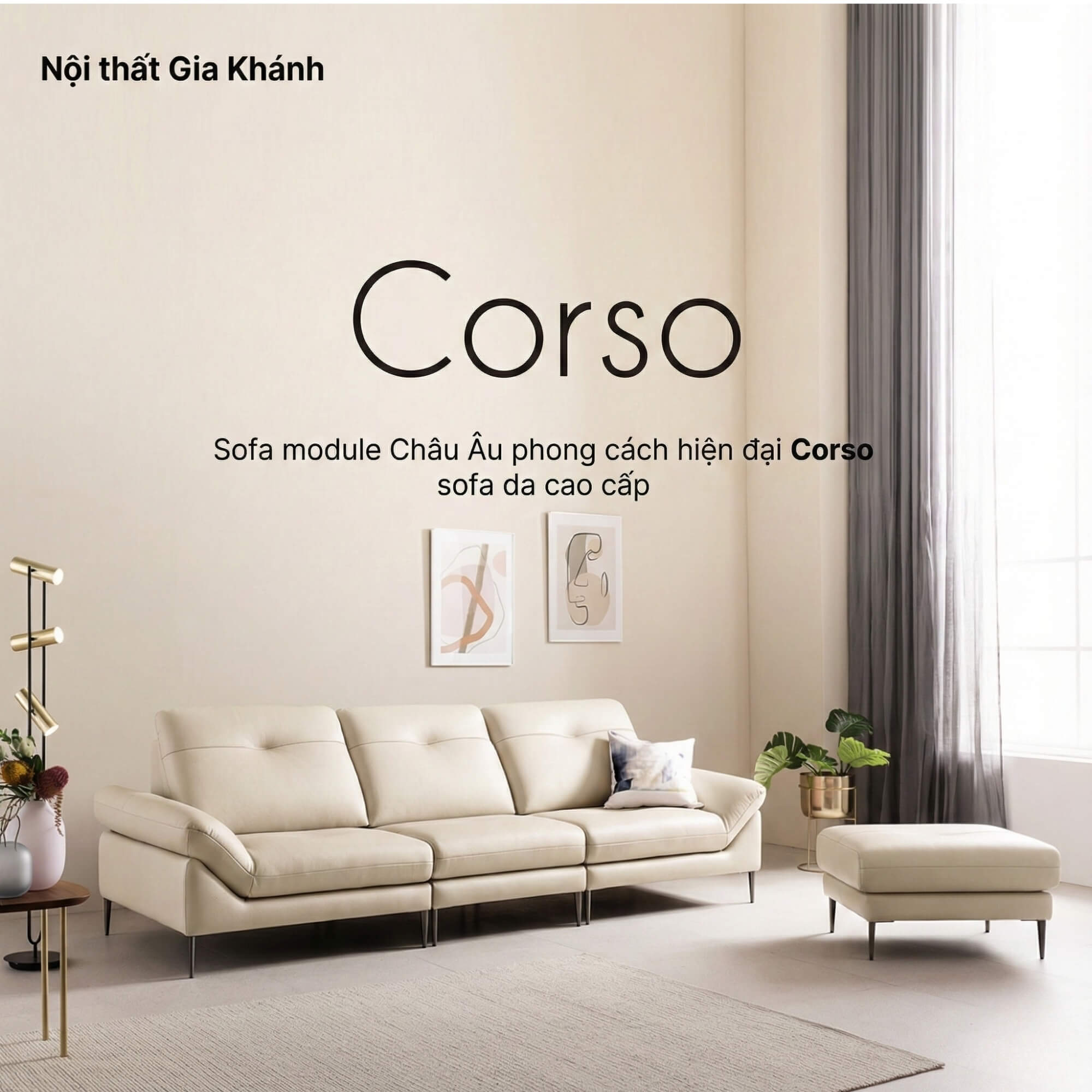 Sofa CORSO – Sofa Băng Module Hiện Đại Bọc Da Tự Do Tùy Biến