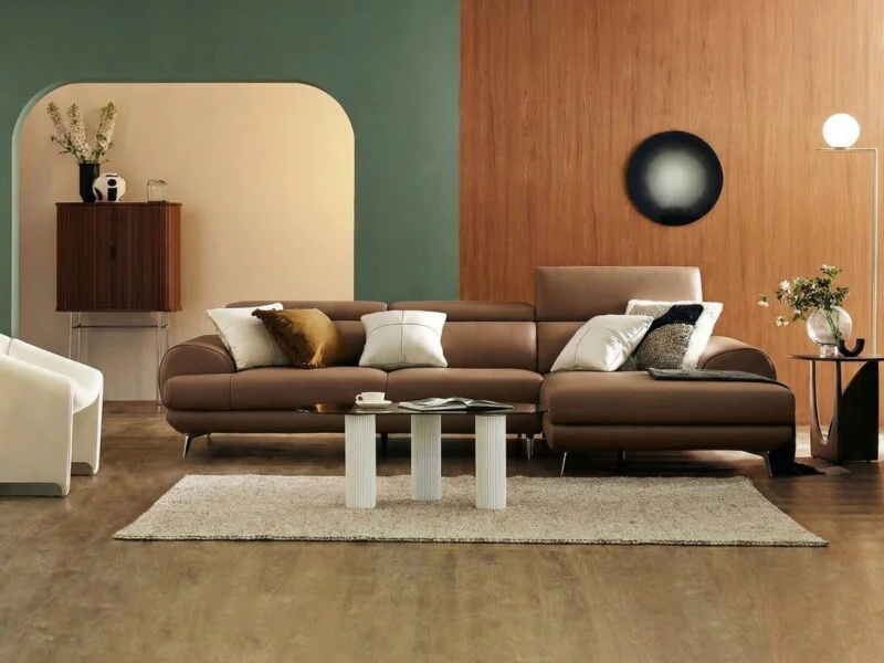 Sofa COZELIA - Sofa Góc Bọc Da Với Tựa Lưng Đa Năng Hiện Đại