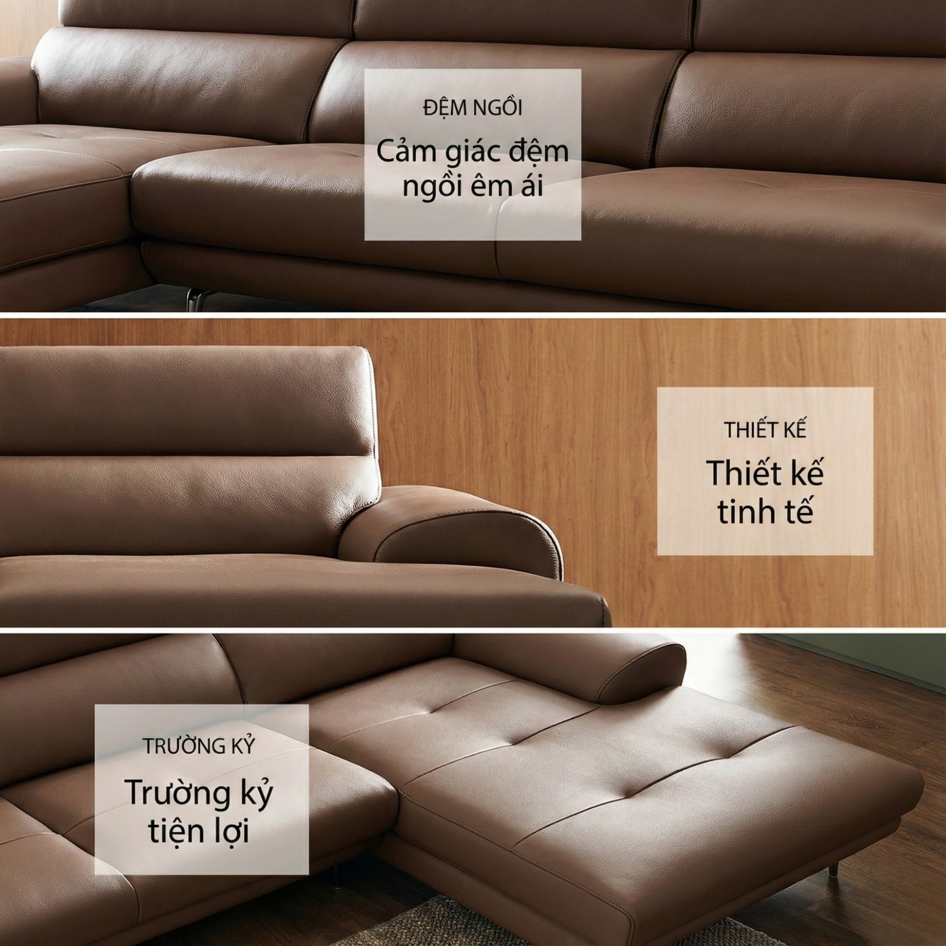 Sofa COZELIA - Sofa Góc Bọc Da Với Tựa Lưng Đa Năng Hiện Đại