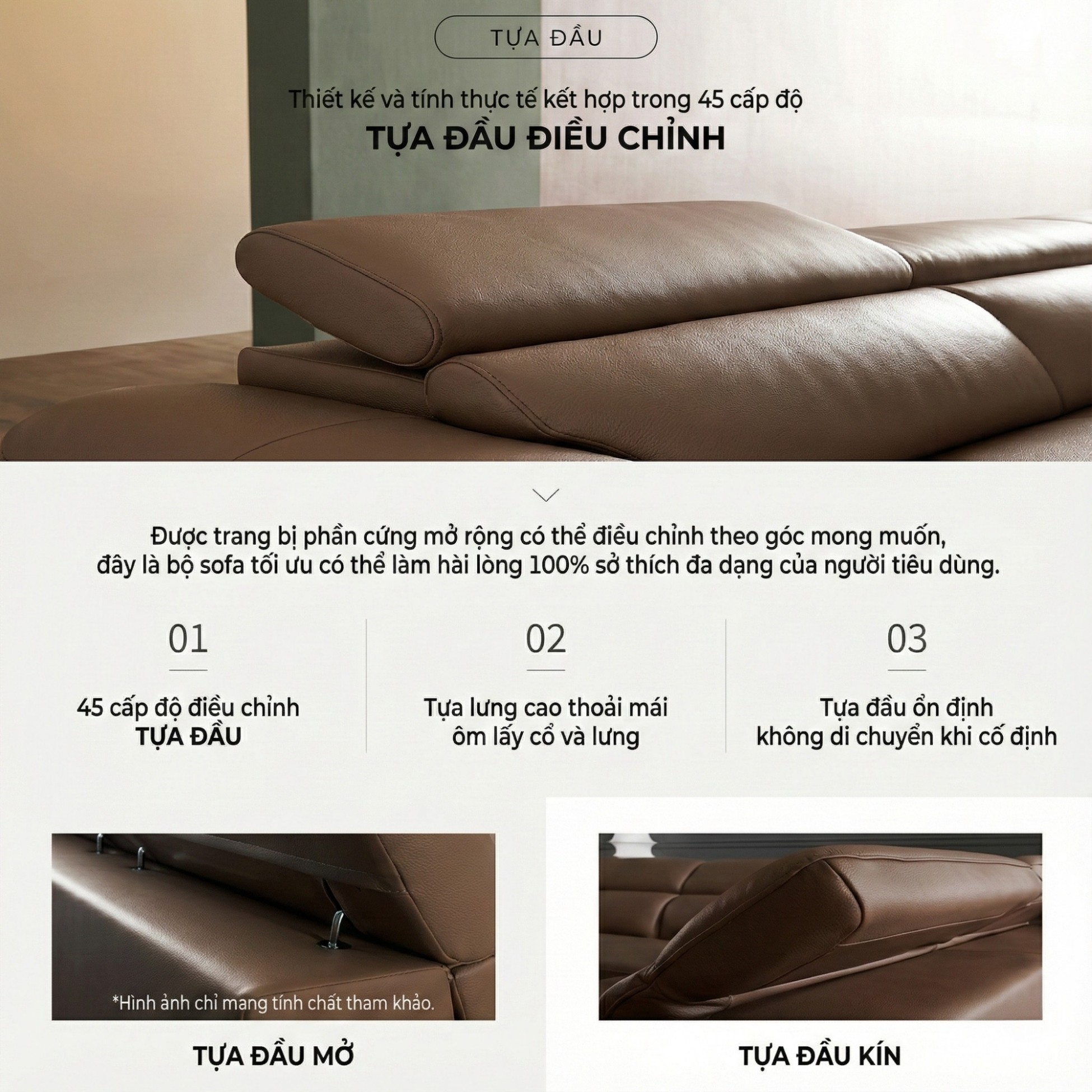 Sofa COZELIA - Sofa Góc Bọc Da Với Tựa Lưng Đa Năng Hiện Đại