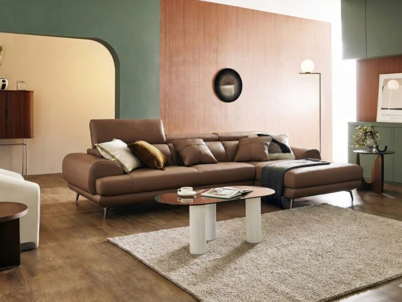 Sofa COZELIA - Sofa Góc Bọc Da Với Tựa Lưng Đa Năng Hiện Đại