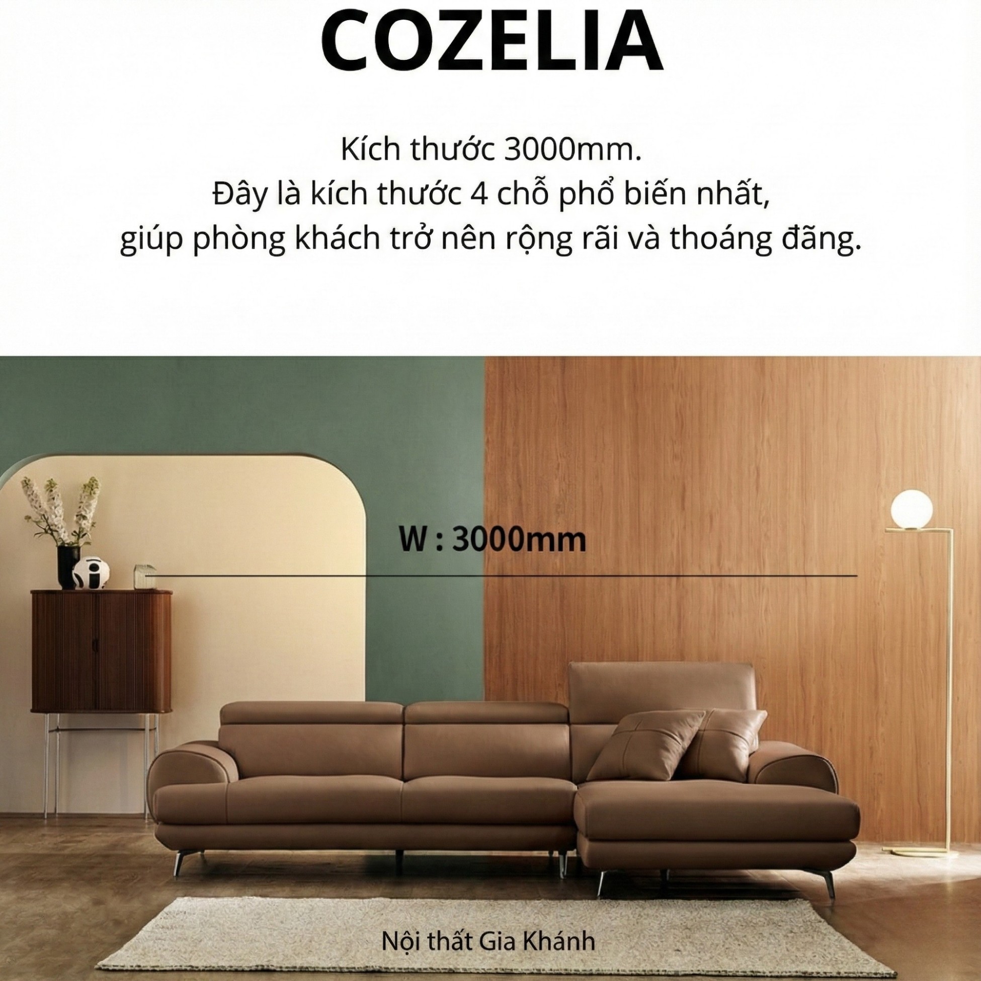Sofa COZELIA - Sofa Góc Bọc Da Với Tựa Lưng Đa Năng Hiện Đại