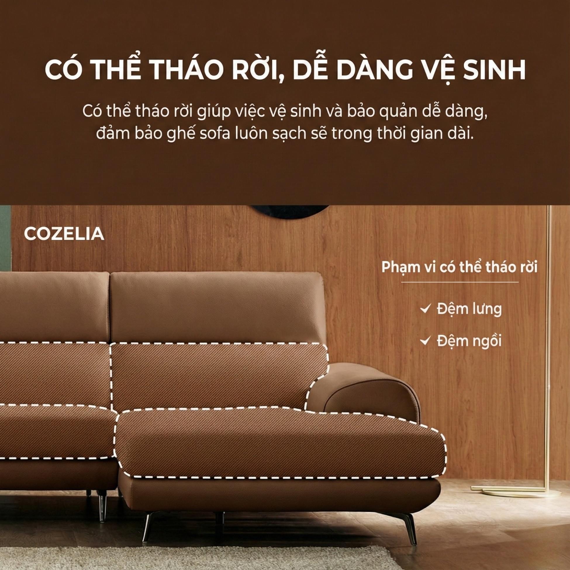 Sofa COZELIA - Sofa Góc Bọc Da Với Tựa Lưng Đa Năng Hiện Đại